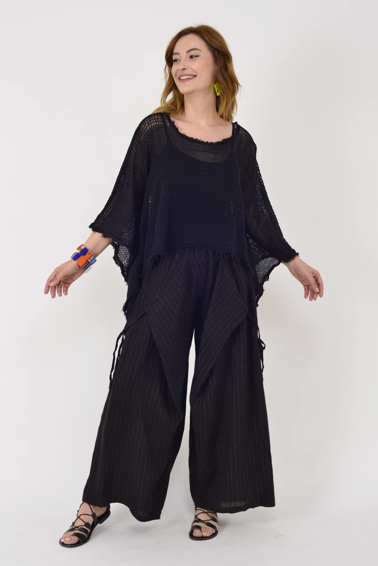 14219 ASİMETRİK KAPAKLI KETEN ŞALVAR