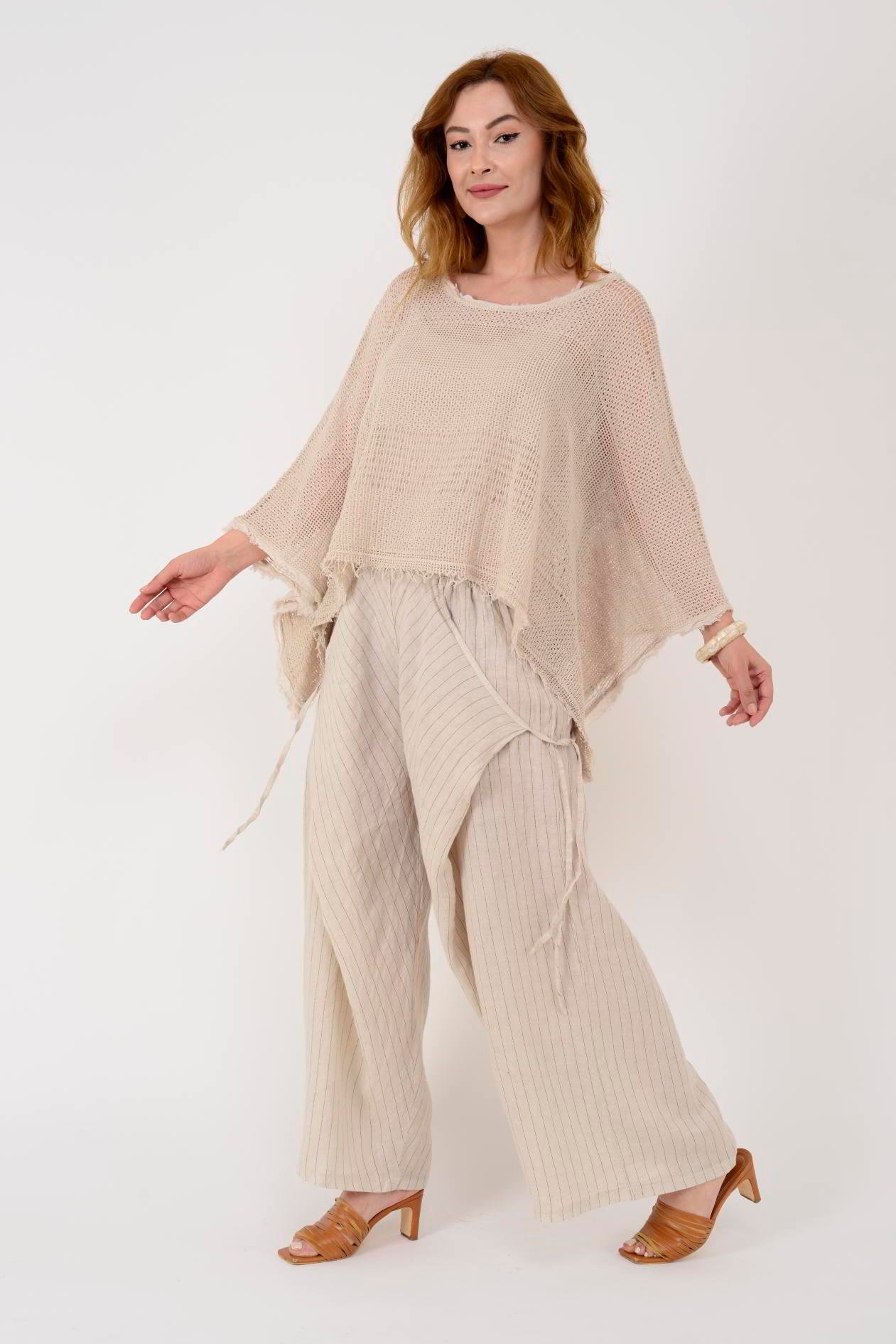 14219 ASİMETRİK KAPAKLI KETEN ŞALVAR