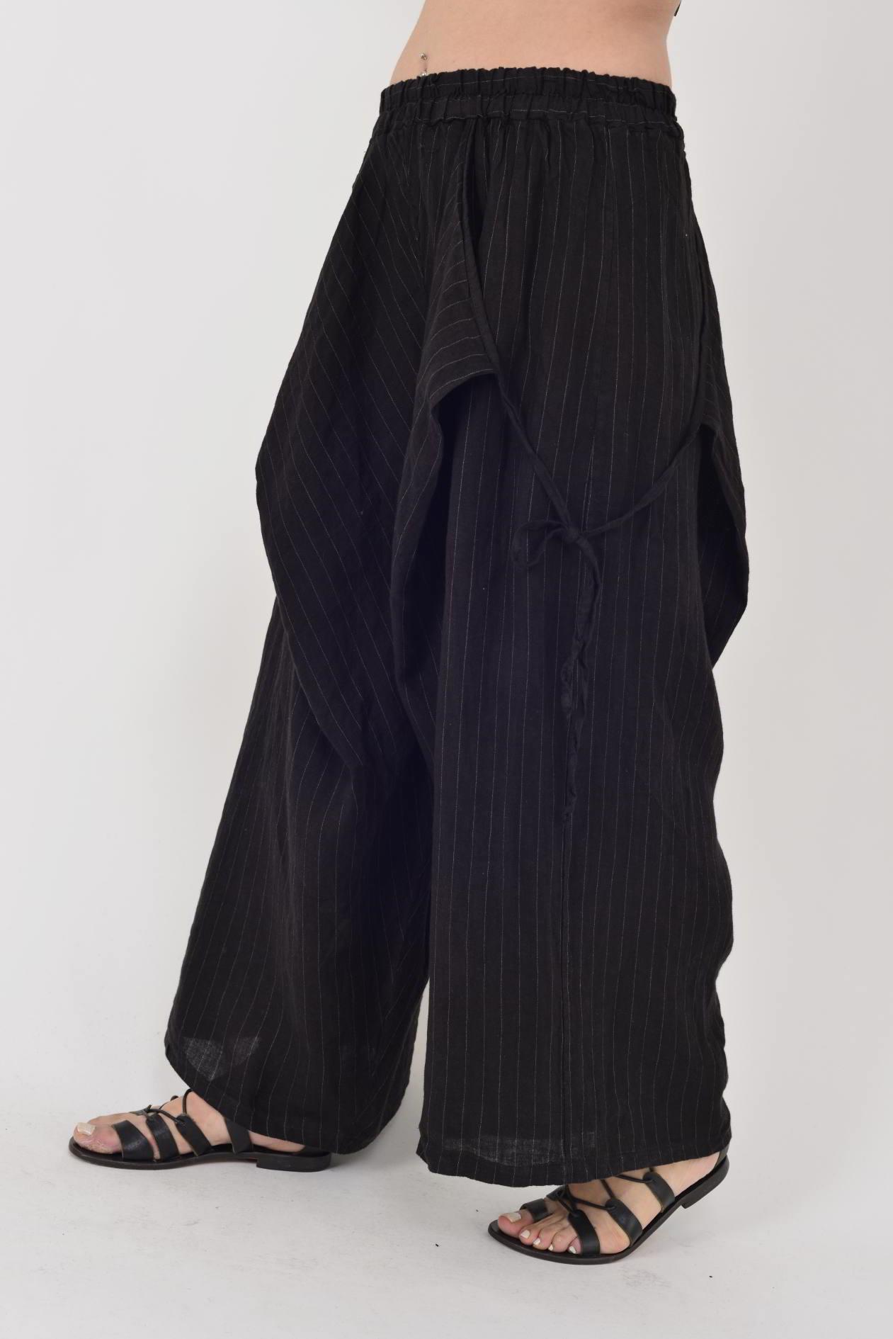 14219 ASİMETRİK KAPAKLI KETEN ŞALVAR