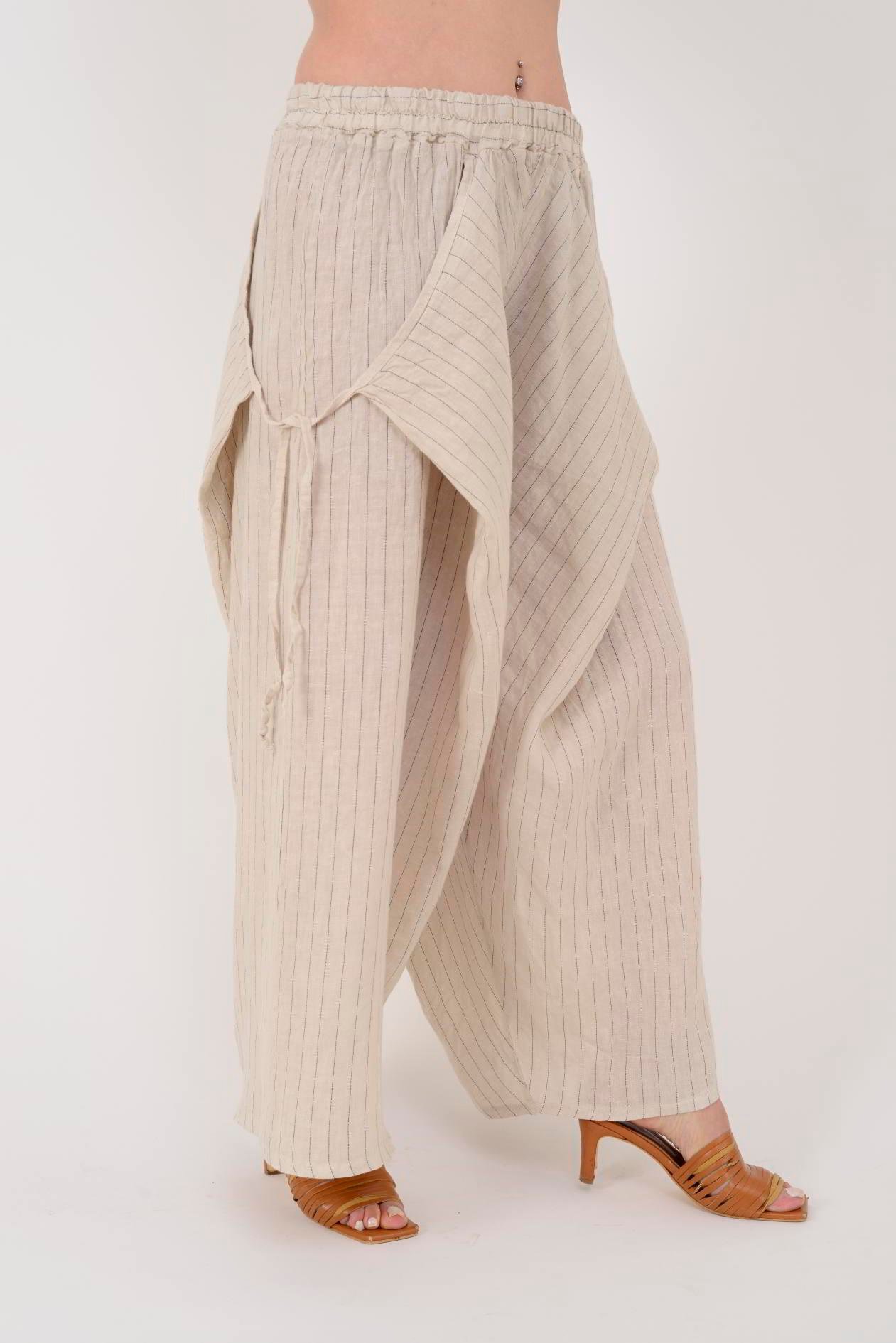 14219 ASİMETRİK KAPAKLI KETEN ŞALVAR