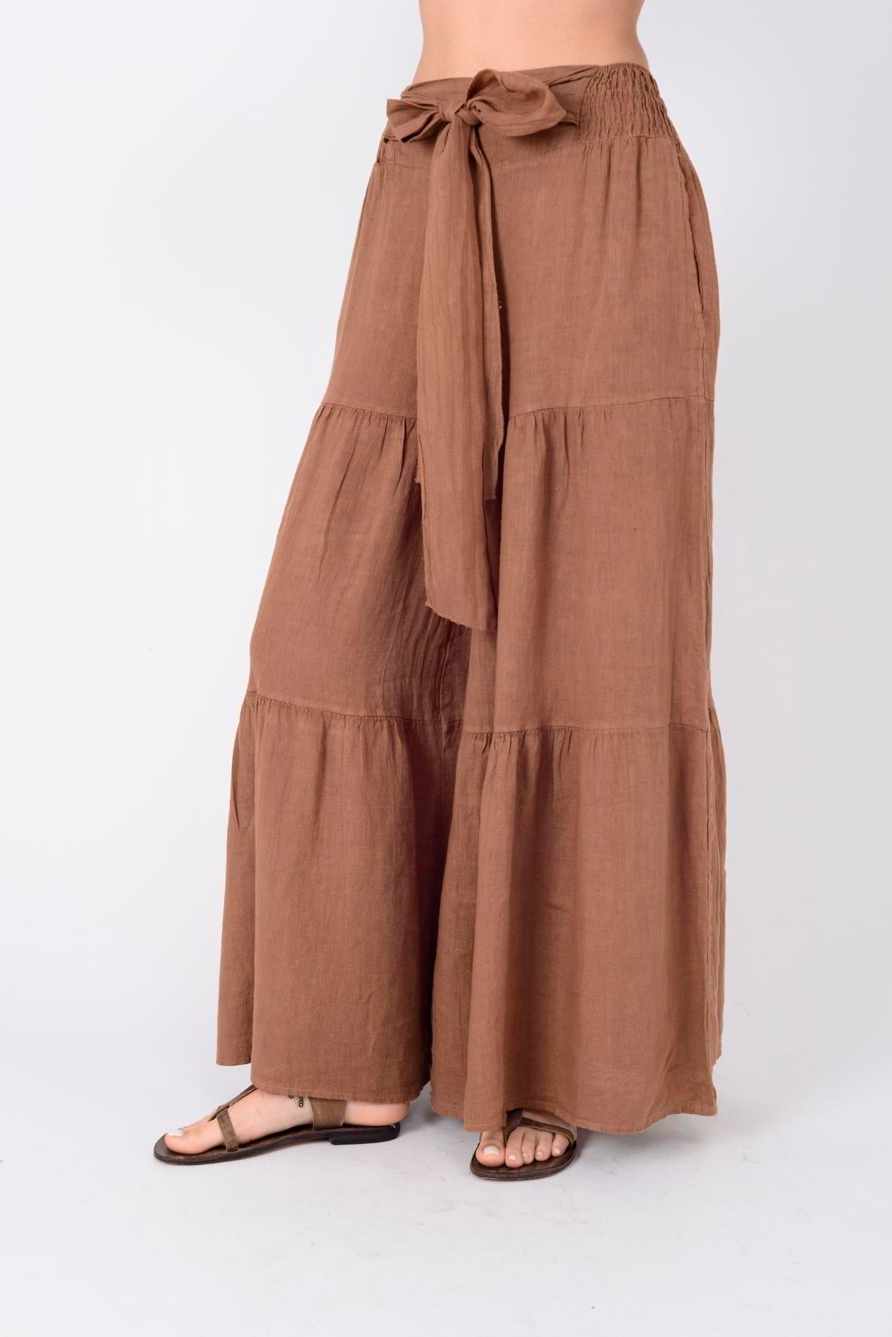14740 FİYONK DETAYLI VOLAN KETEN PANTOLON