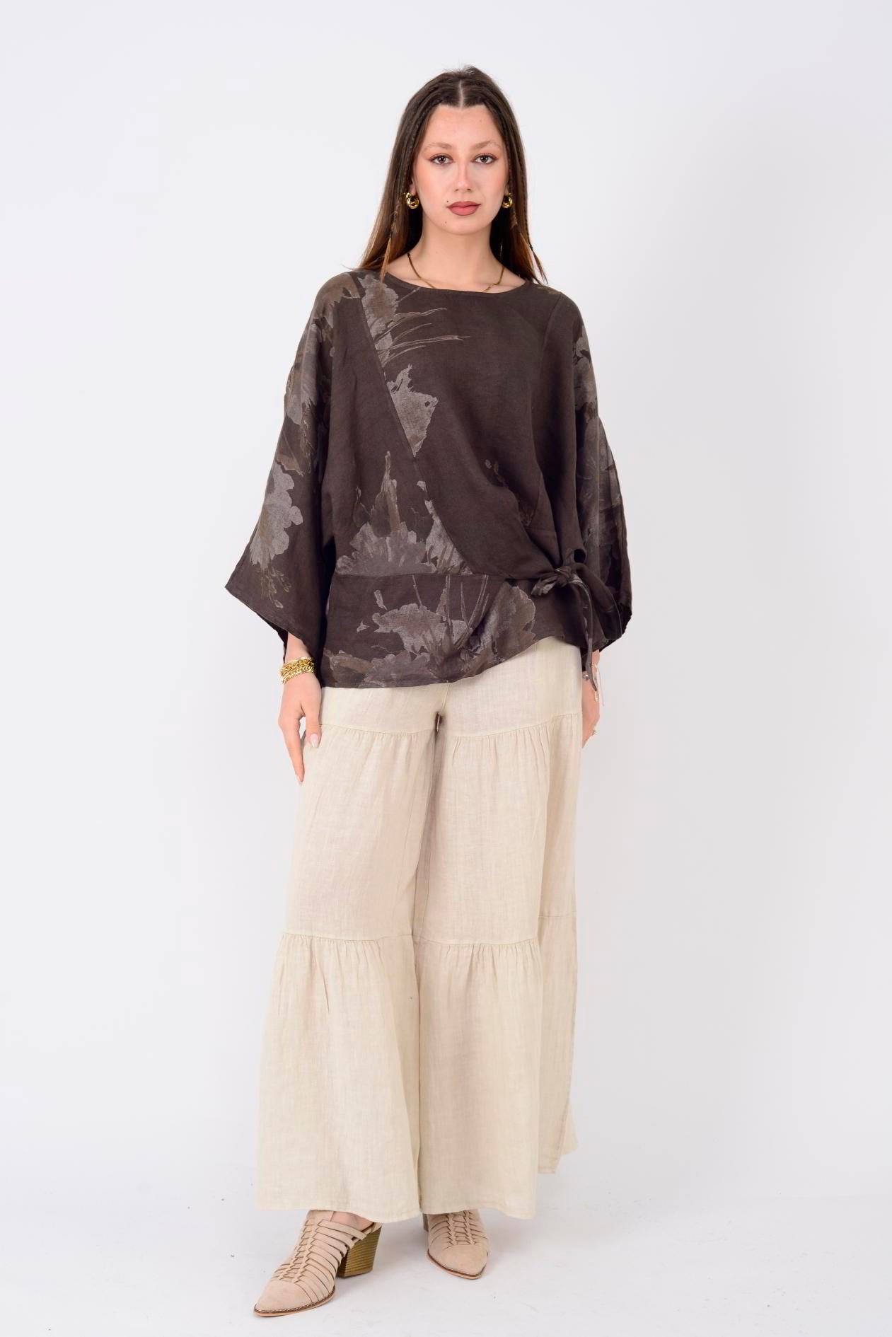 14740 FİYONK DETAYLI VOLAN KETEN PANTOLON