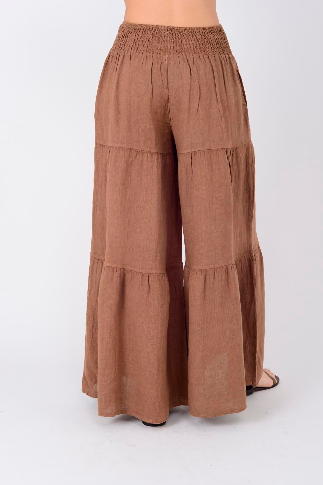 14740 FİYONK DETAYLI VOLAN KETEN PANTOLON