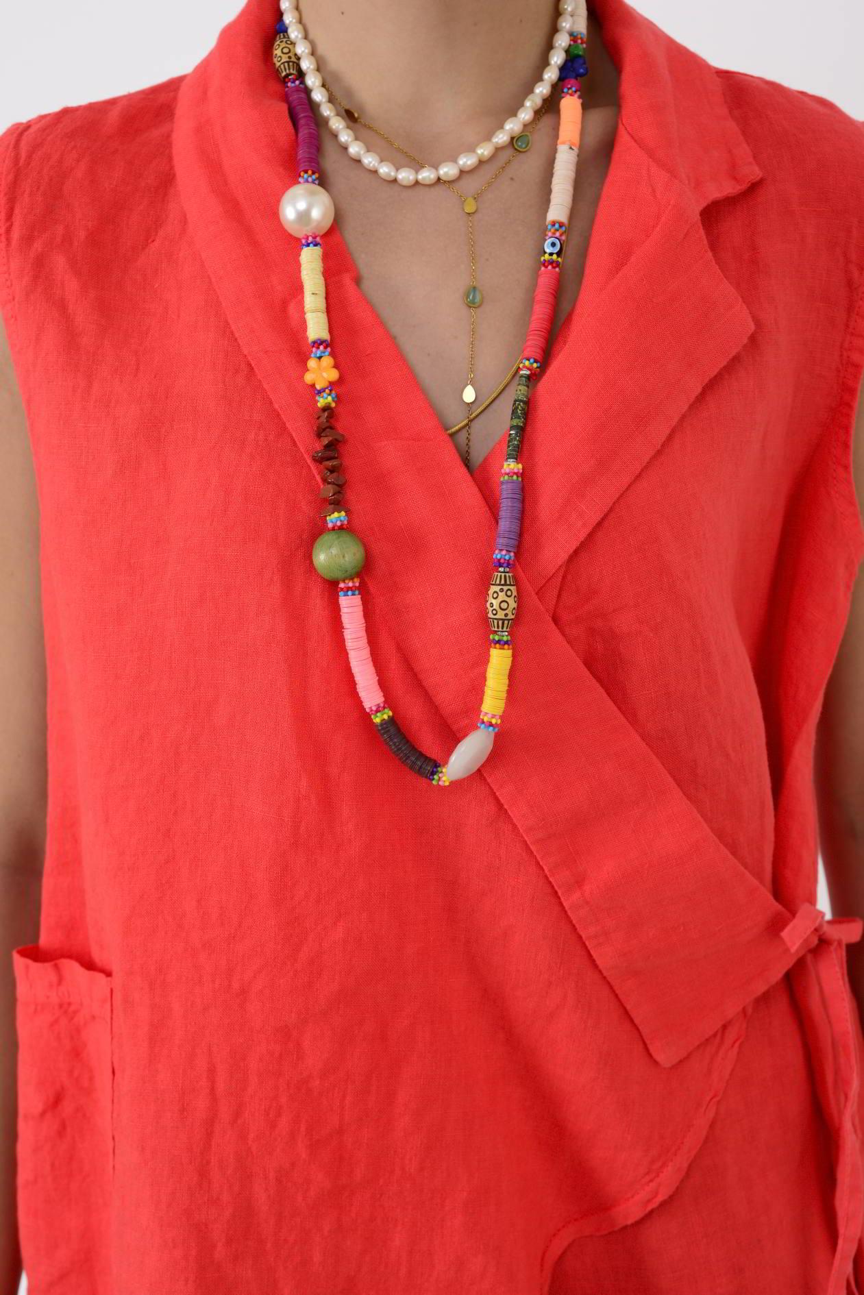 14987 KRUVAZE BAĞLAMA DETAYLI KOLSUZ KETEN BLUZ