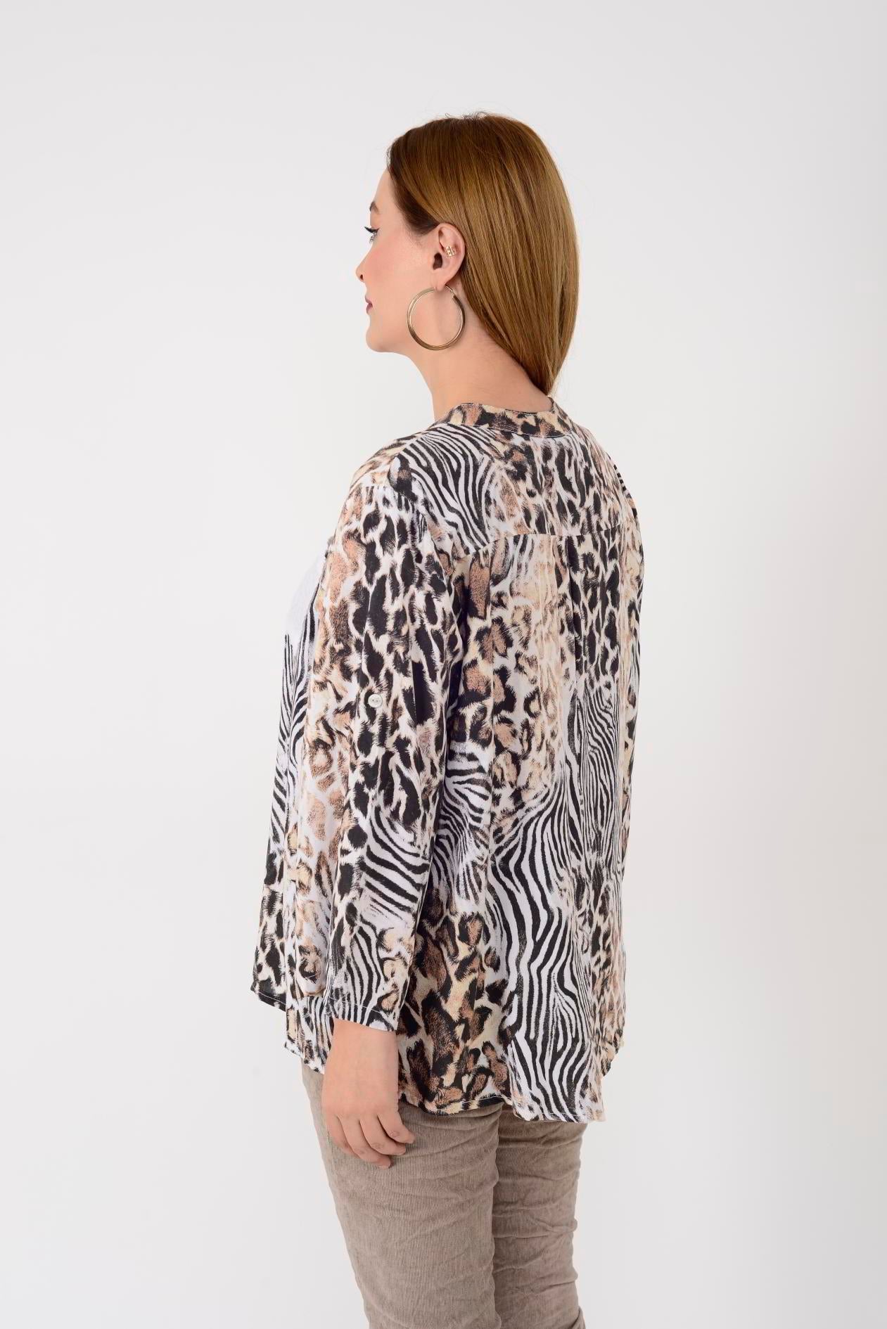 15451-8 LEOPAR DESEN PAYET DETAYLI GÖMLEK