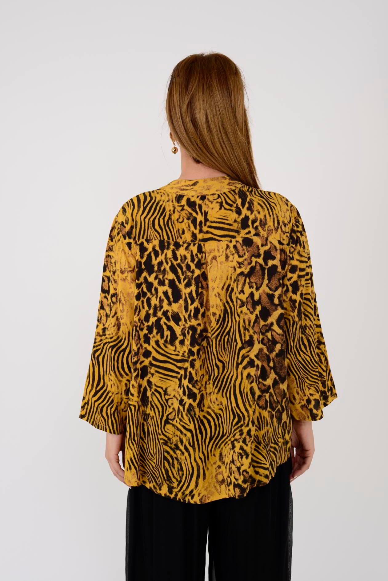 15451-8 LEOPAR DESEN PAYET DETAYLI GÖMLEK