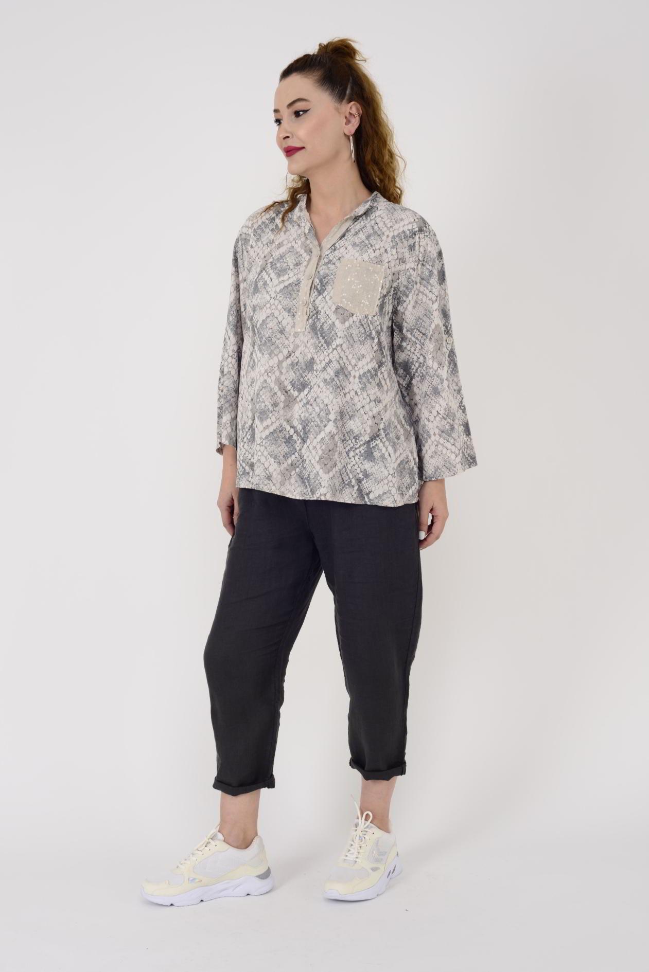 15451-9 PAYET DETAYLI DESENLİ GÖMLEK