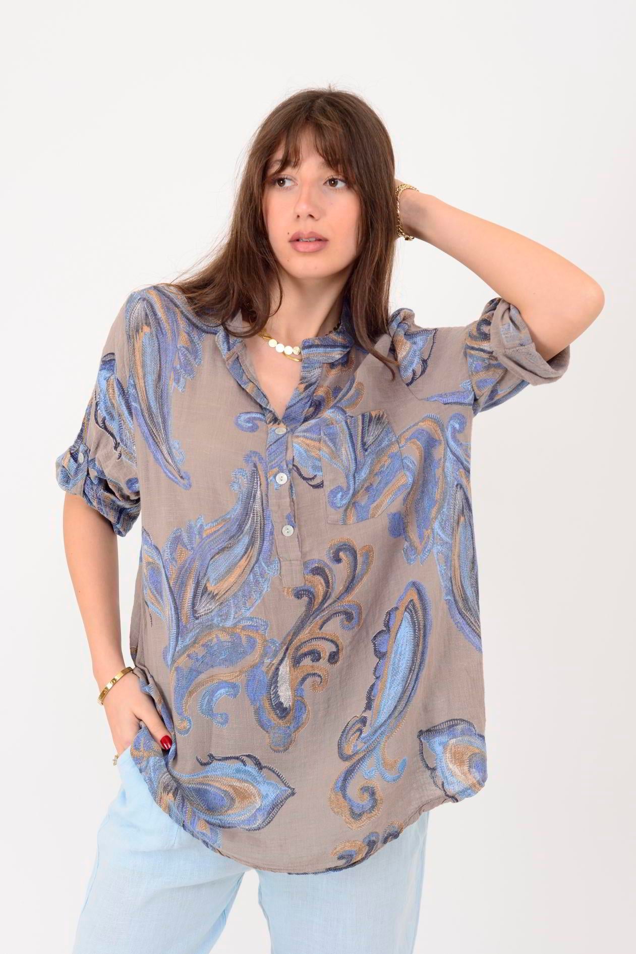 15455F-21 ŞAL DESEN GÖMLEK