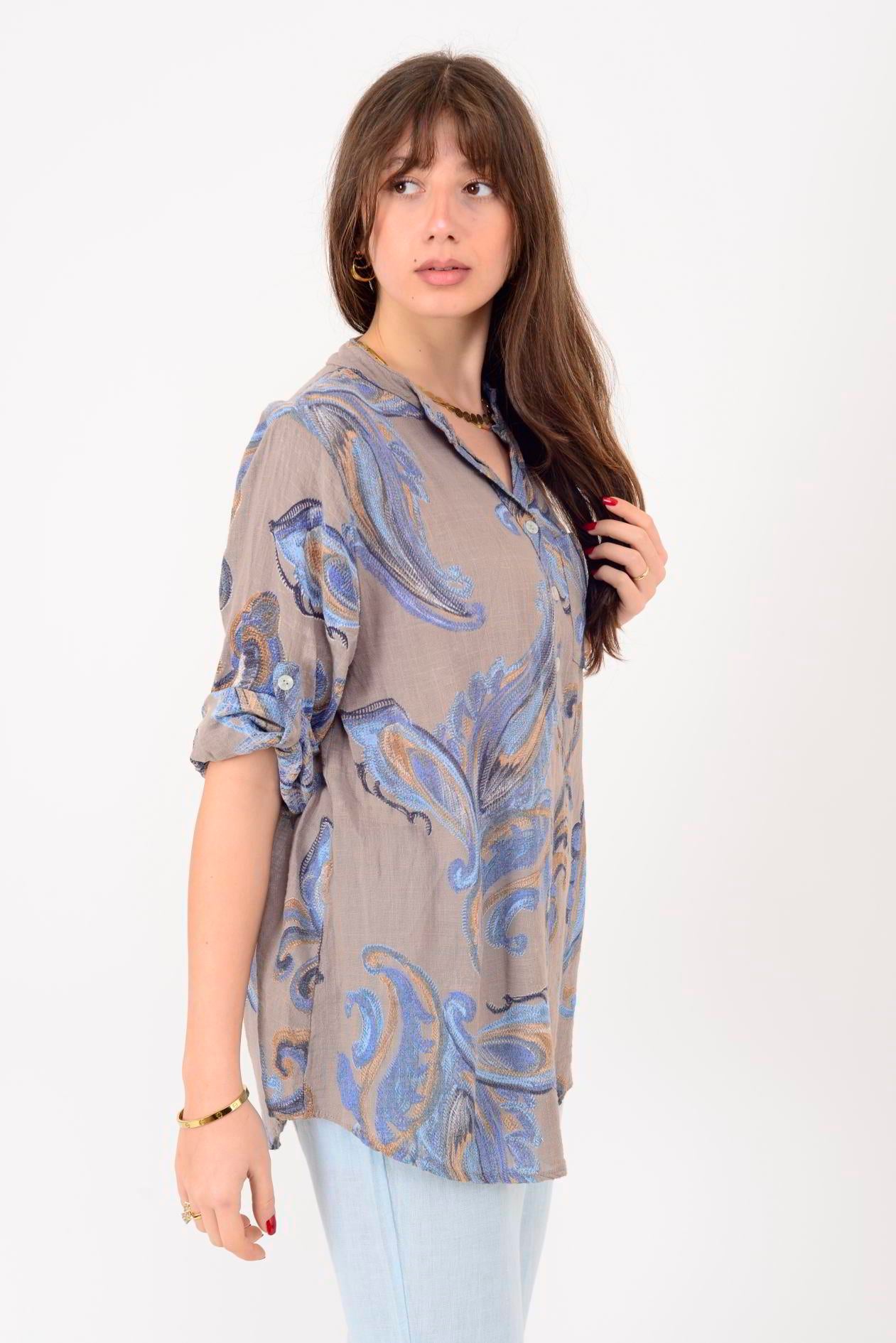 15455F-21 ŞAL DESEN GÖMLEK