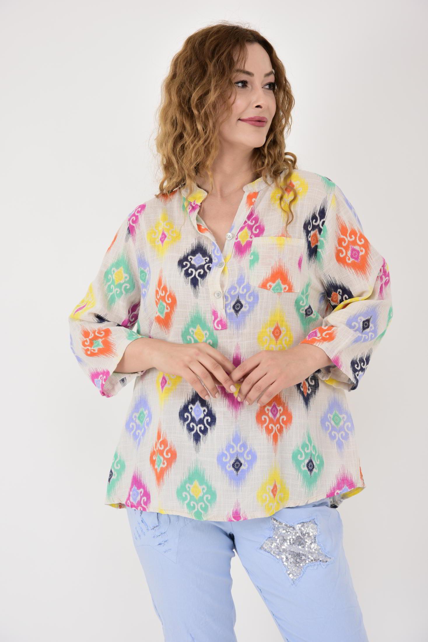 15455F-38 IKAT DESENLİ GÖMLEK