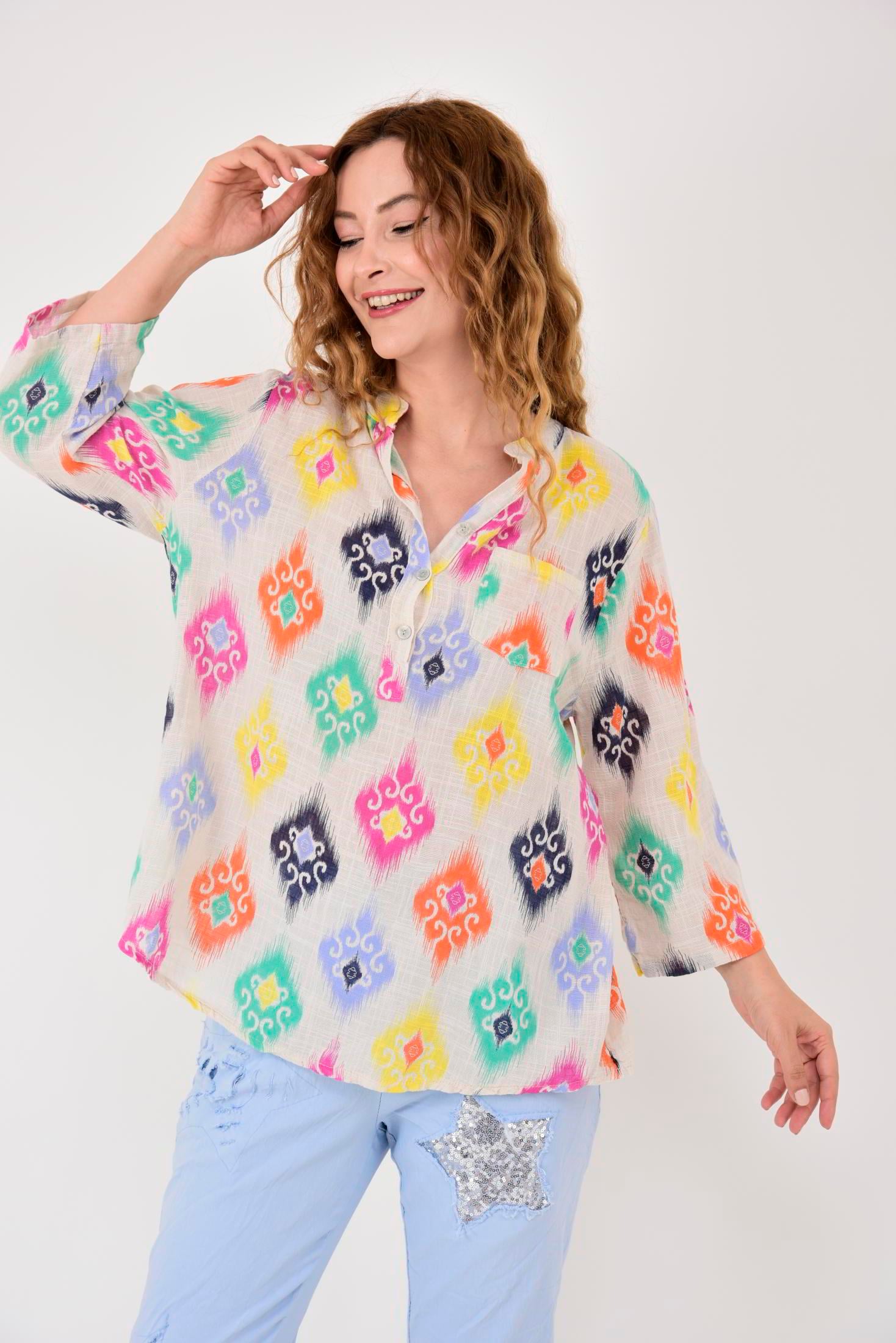 15455F-38 IKAT DESENLİ GÖMLEK