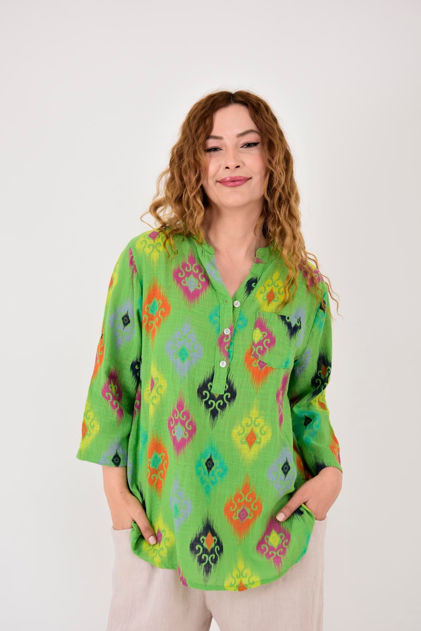 15455F-38 IKAT DESENLİ GÖMLEK