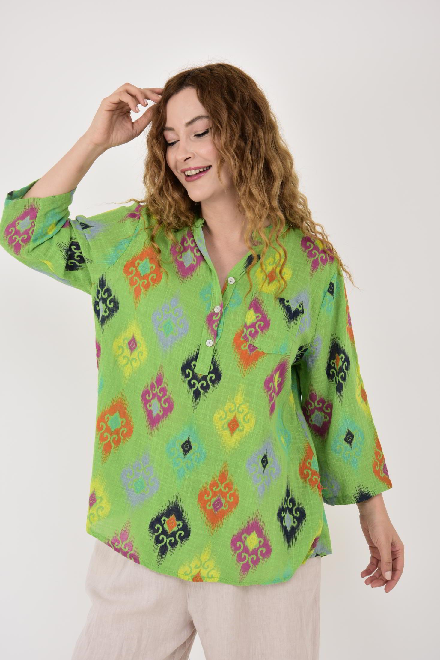 15455F-38 IKAT DESENLİ GÖMLEK
