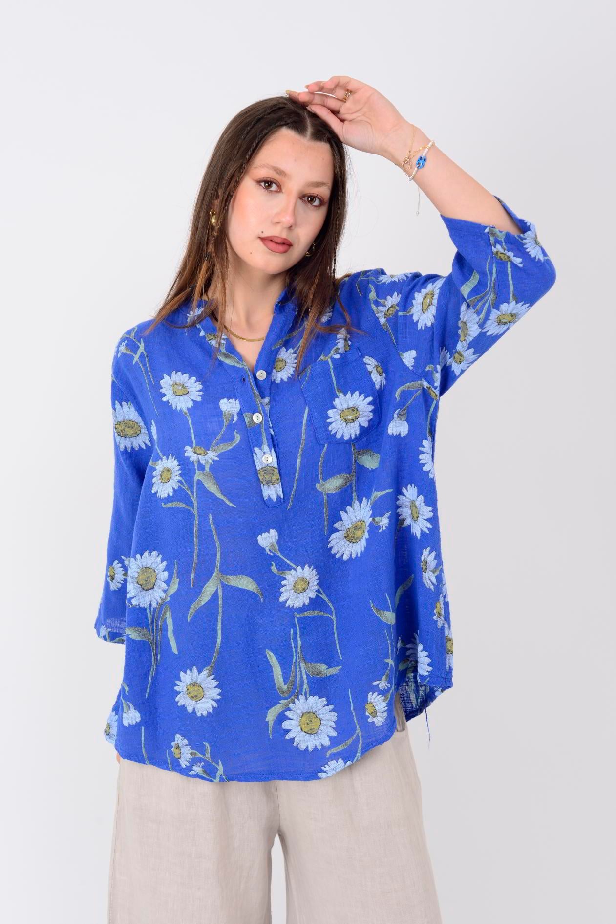 15455F-60 PAPATYA DESEN GÖMLEK