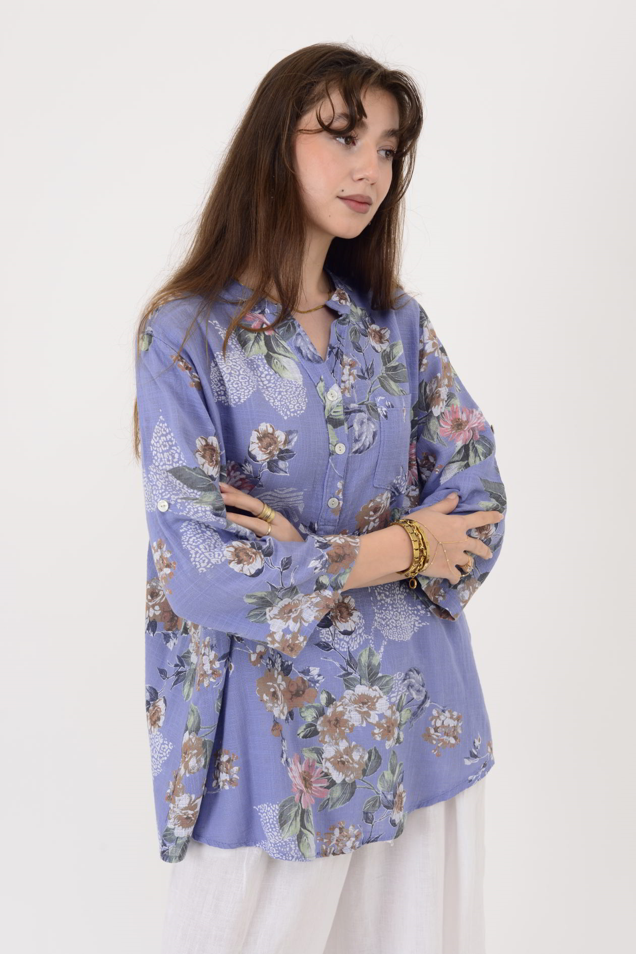 15455F-63 ÇİÇEK DESEN GÖMLEK