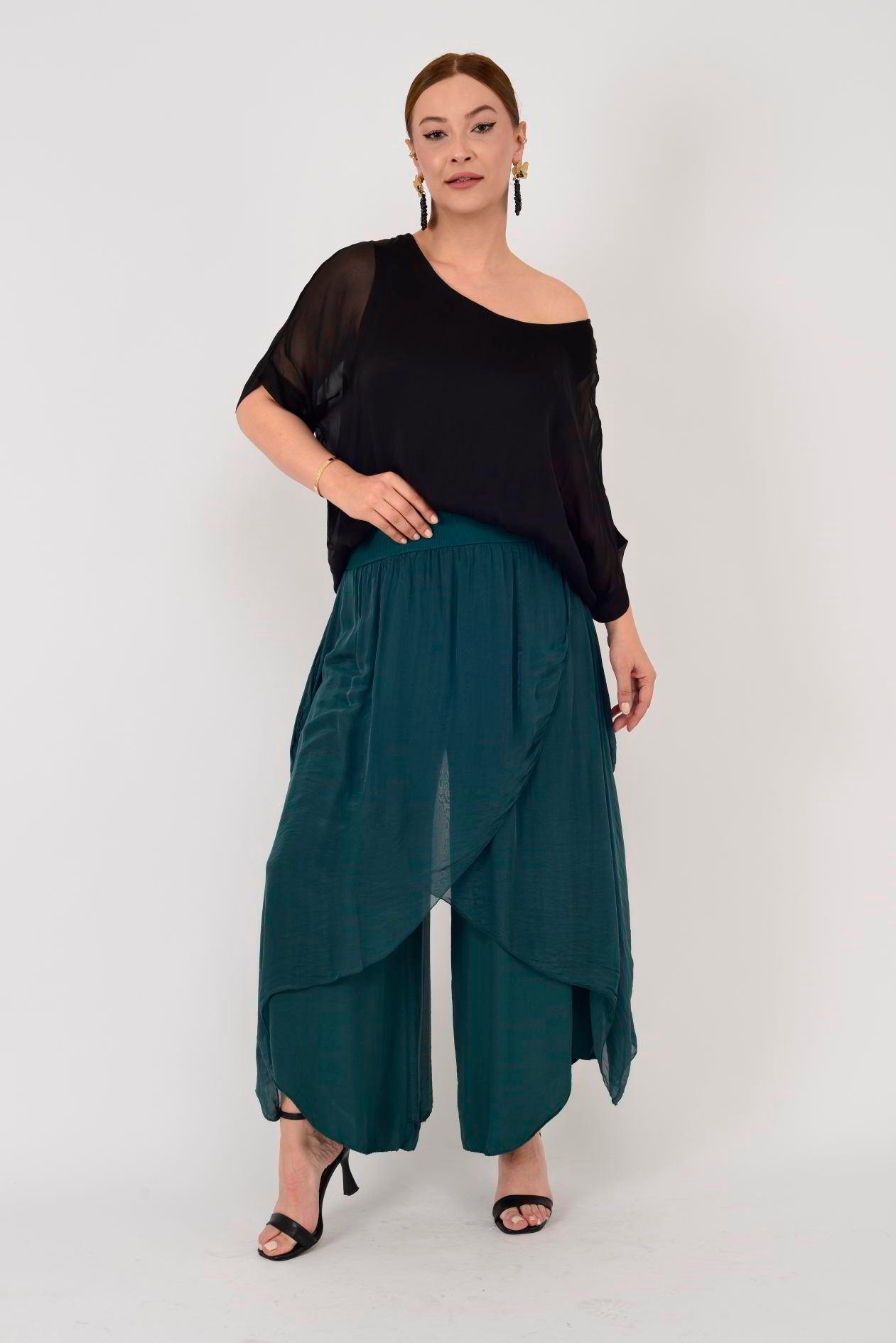 1899 ASİMETRİK KESİM KAPAKLI  İPEK ŞALVAR