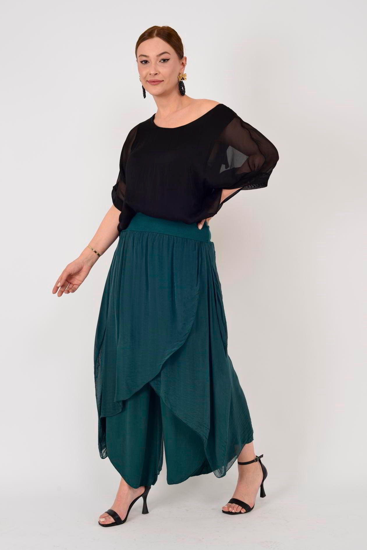 1899 ASİMETRİK KESİM KAPAKLI  İPEK ŞALVAR