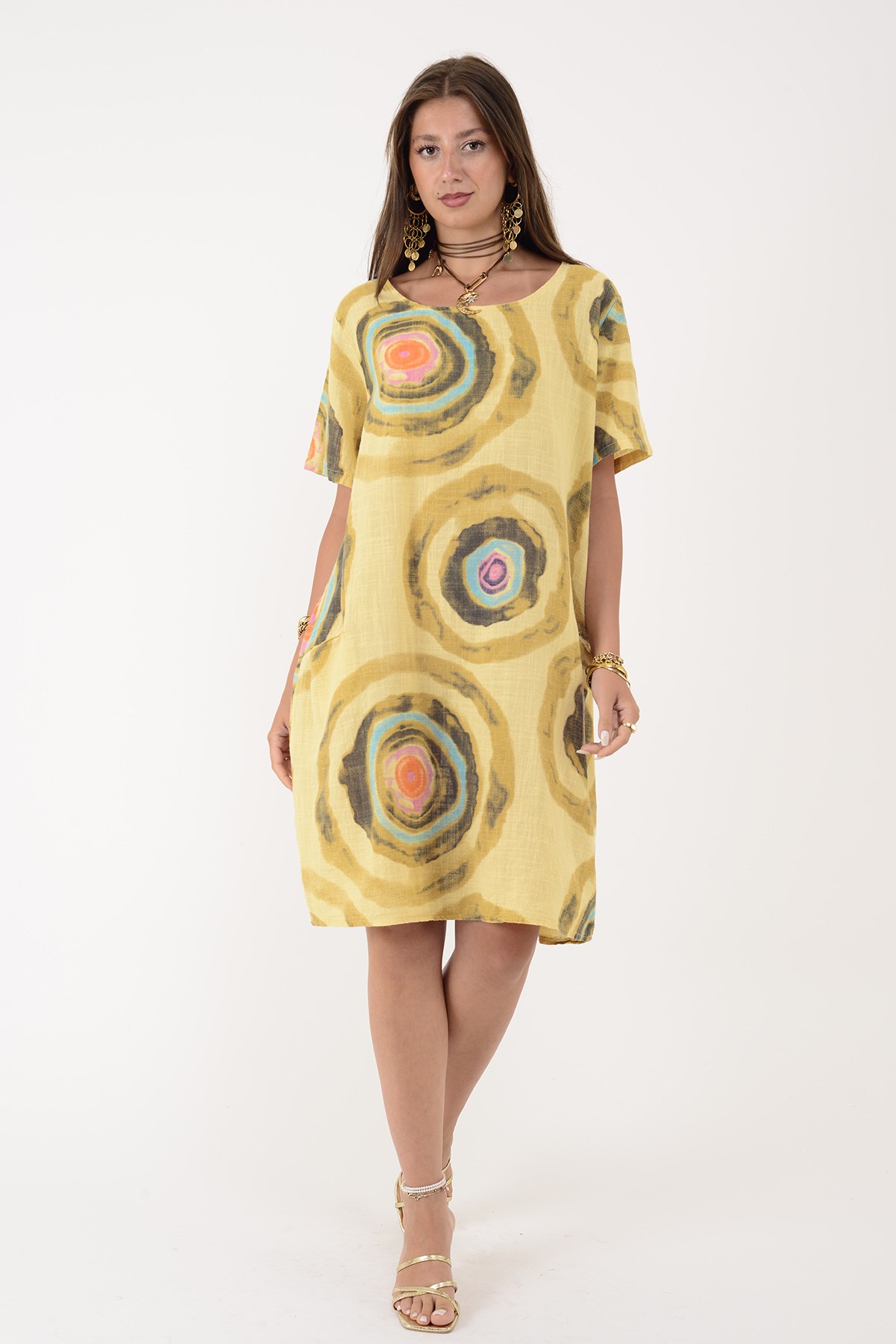 2011 SPIRAL DESEN KISA KOLLU KISA ELBİSE