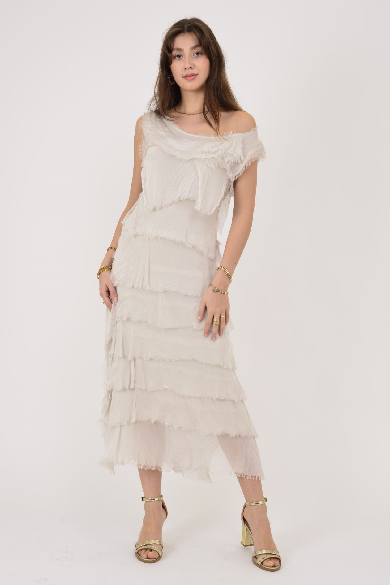 2031 KAT KAT İPEK ELBİSE