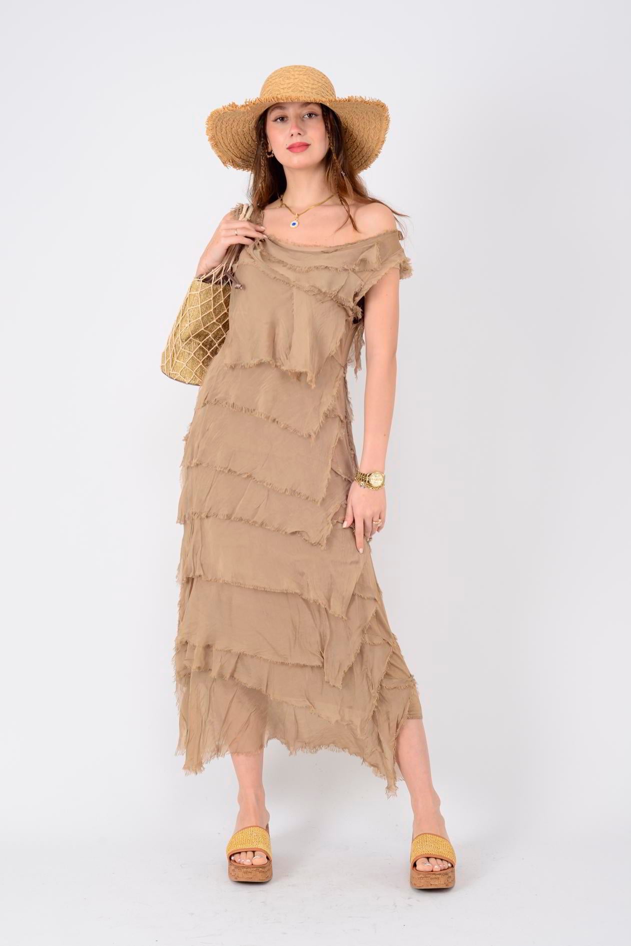 2031 KAT KAT İPEK ELBİSE