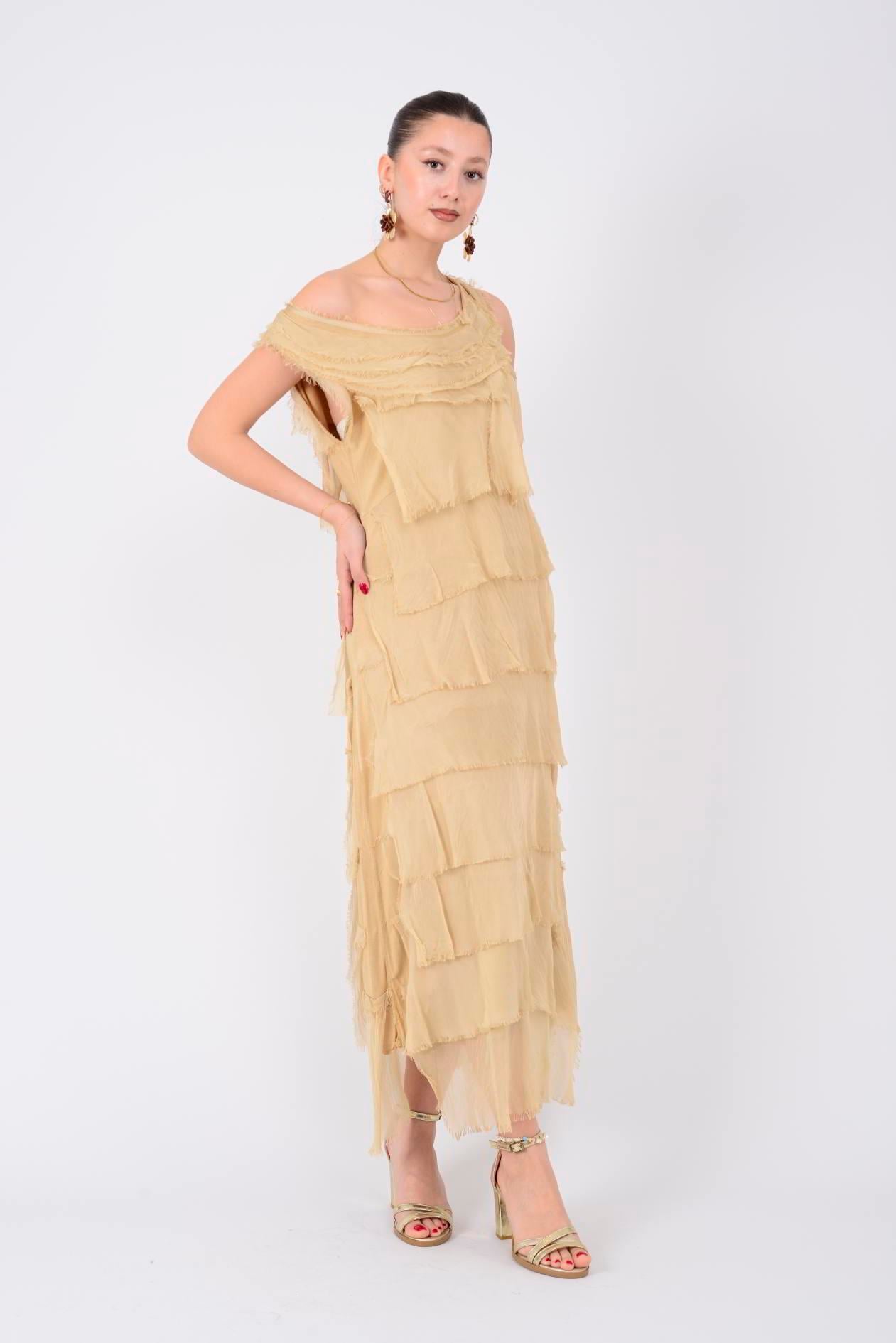 2031 KAT KAT İPEK ELBİSE