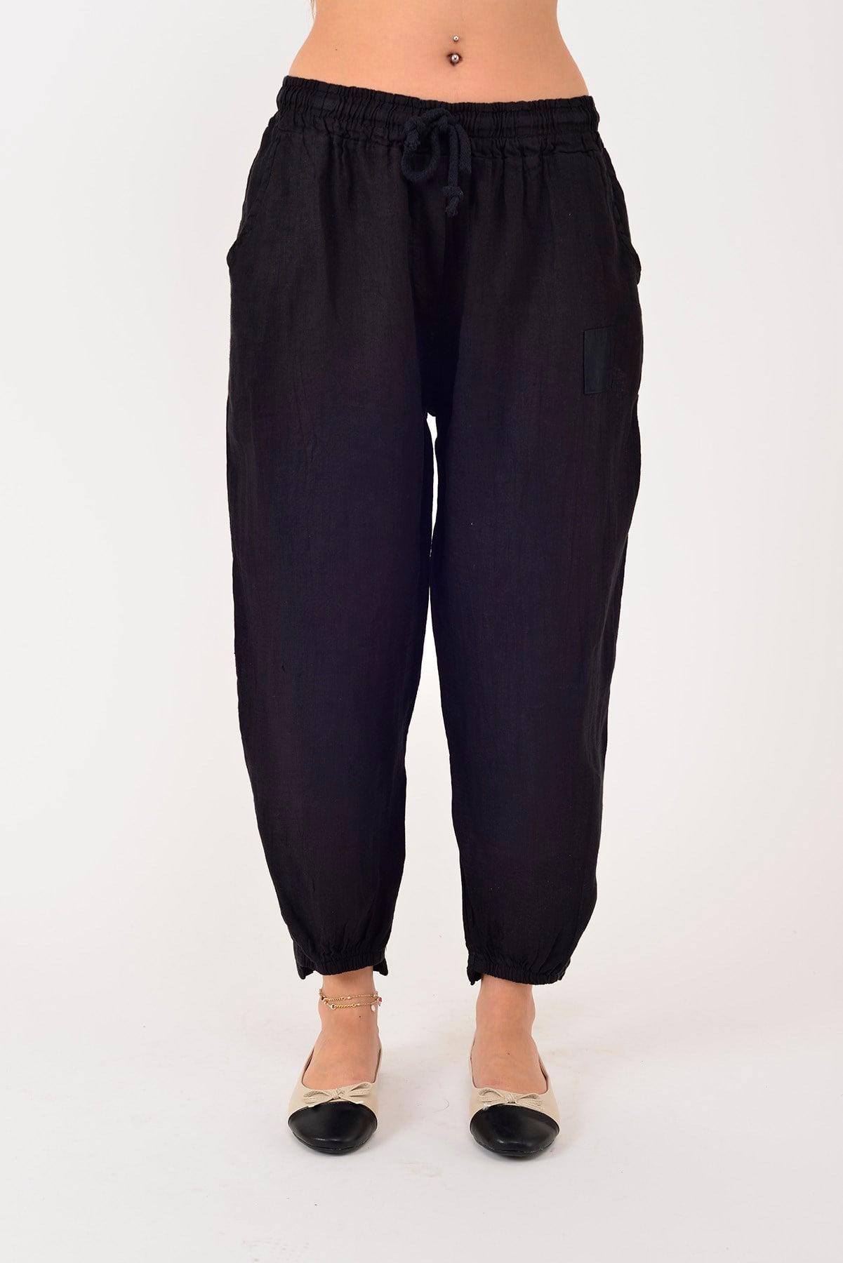 20836 PAÇASI LASTİK DETAYLI JOGGER KETEN PANTOLON