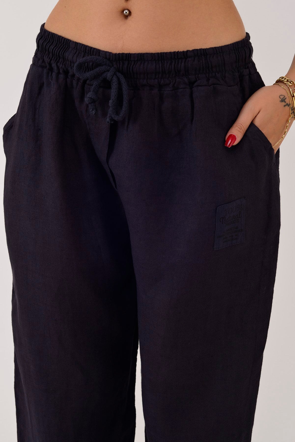 20836 PAÇASI LASTİK DETAYLI JOGGER KETEN PANTOLON