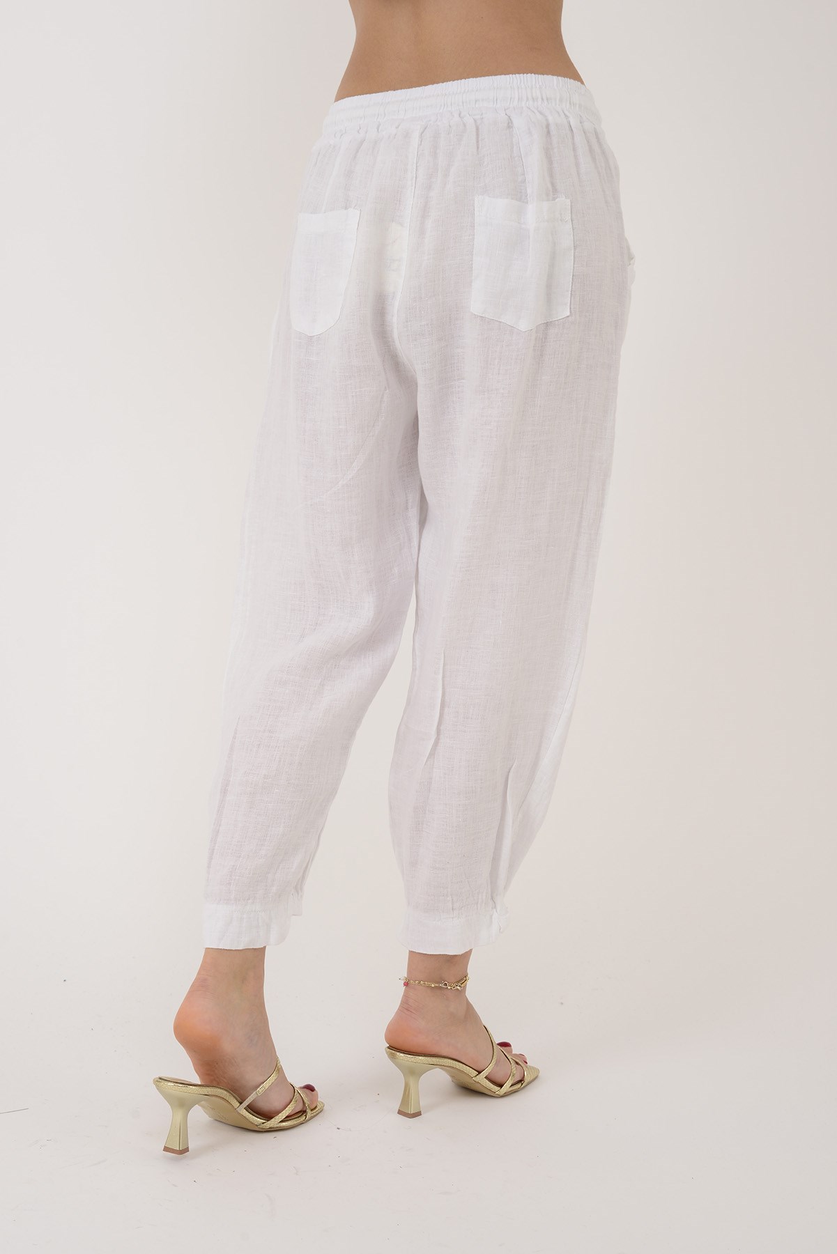 20836 PAÇASI LASTİK DETAYLI JOGGER KETEN PANTOLON