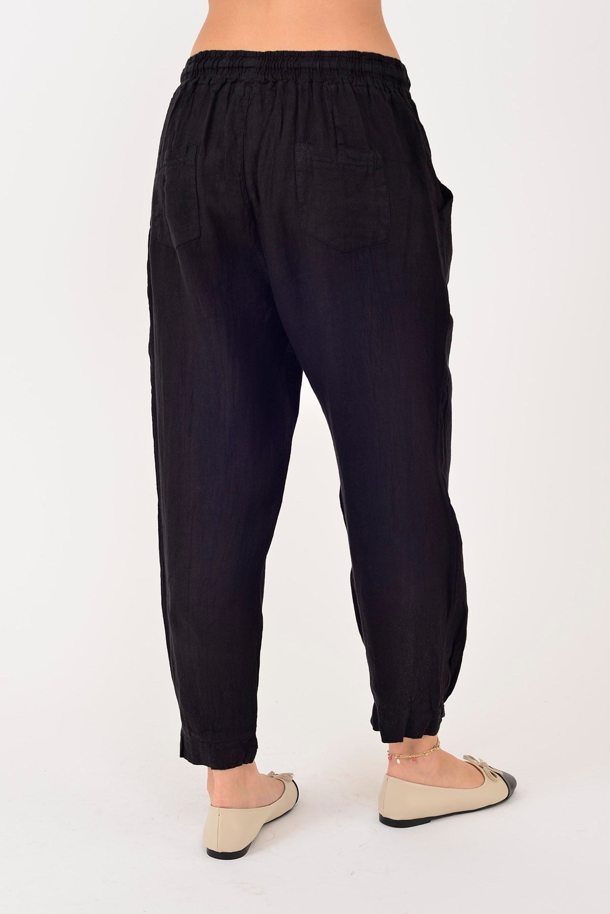 20836 PAÇASI LASTİK DETAYLI JOGGER KETEN PANTOLON