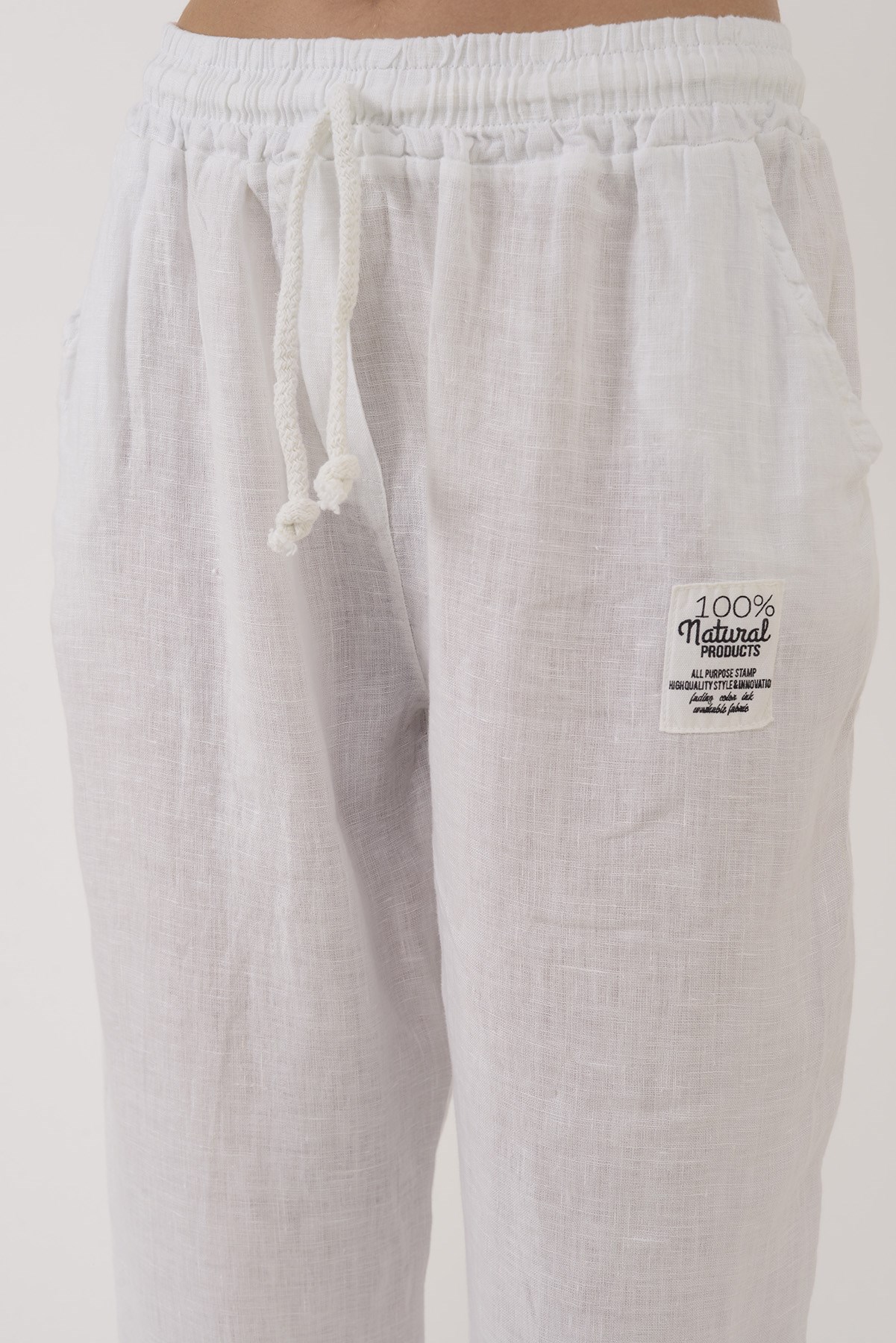 20836 PAÇASI LASTİK DETAYLI JOGGER KETEN PANTOLON