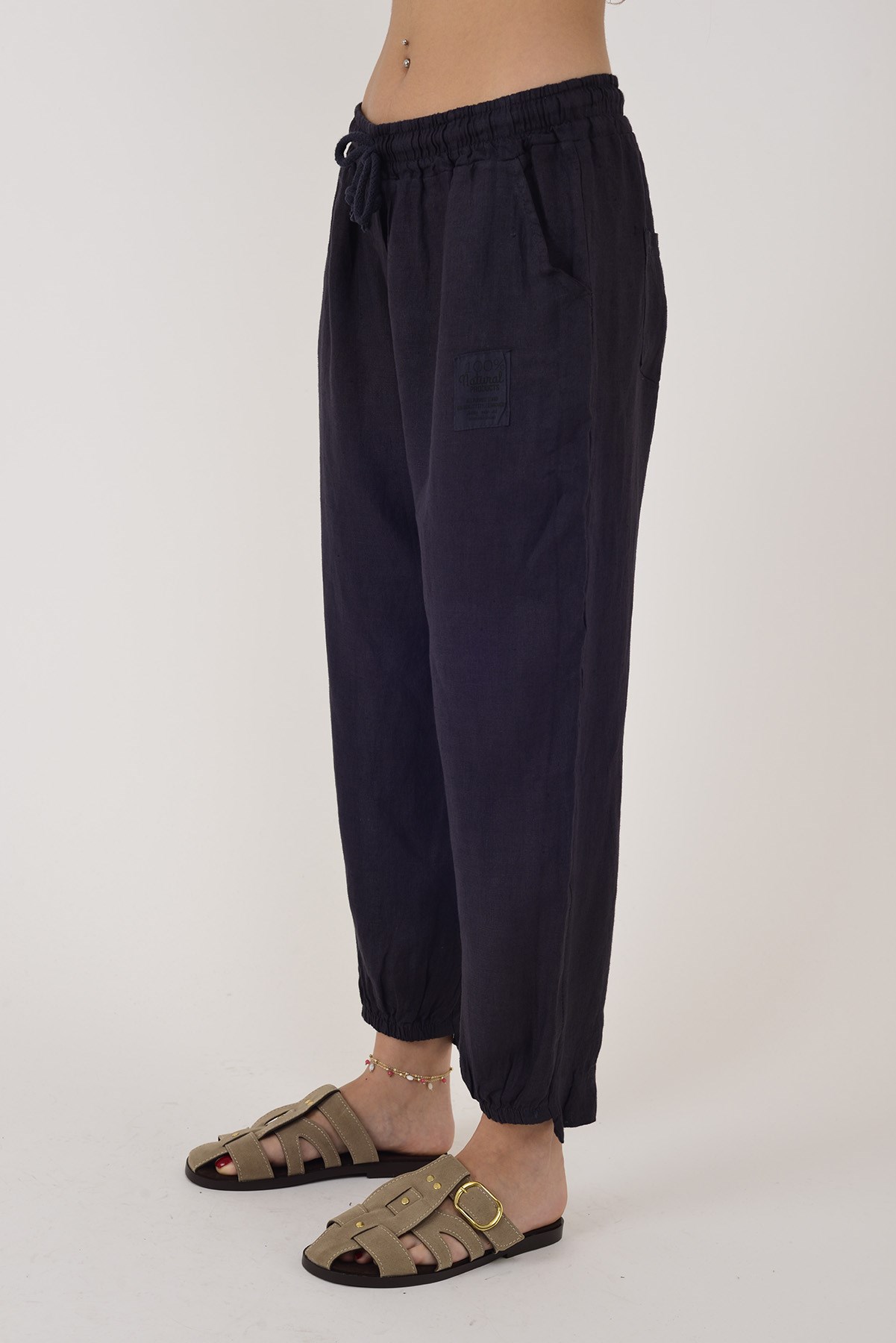 20836 PAÇASI LASTİK DETAYLI JOGGER KETEN PANTOLON