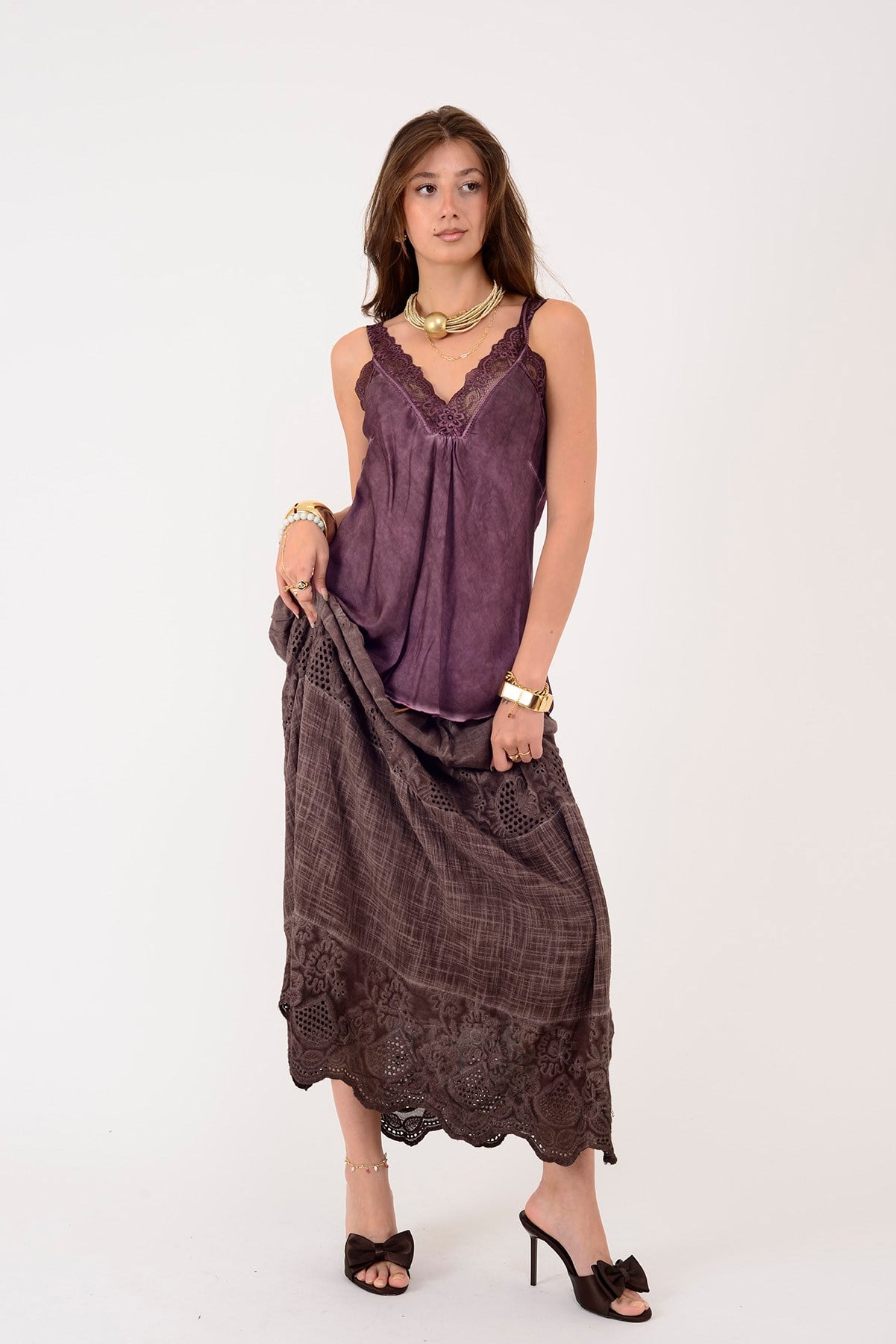 21336 KALIN ASKILI DANTELLİ SATEN BLUZ