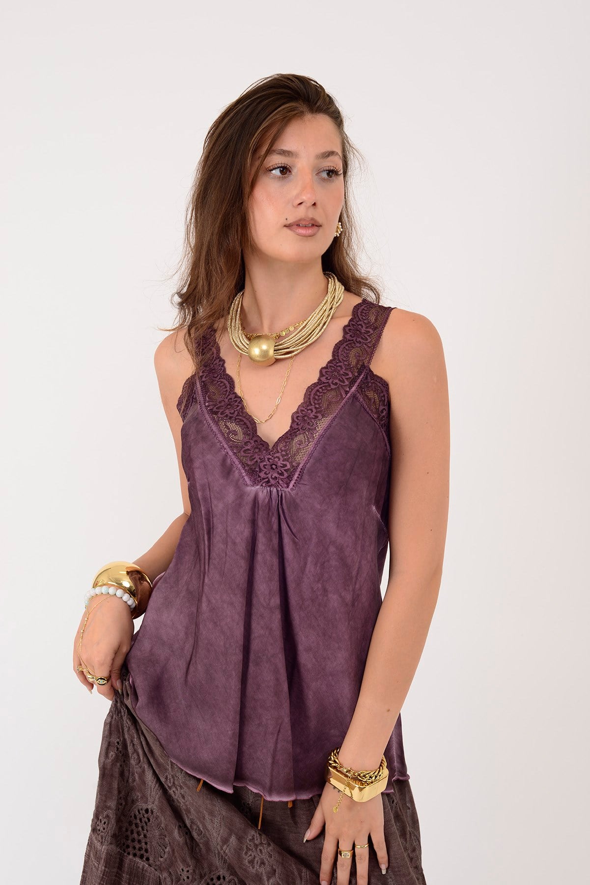 21336 KALIN ASKILI DANTELLİ SATEN BLUZ
