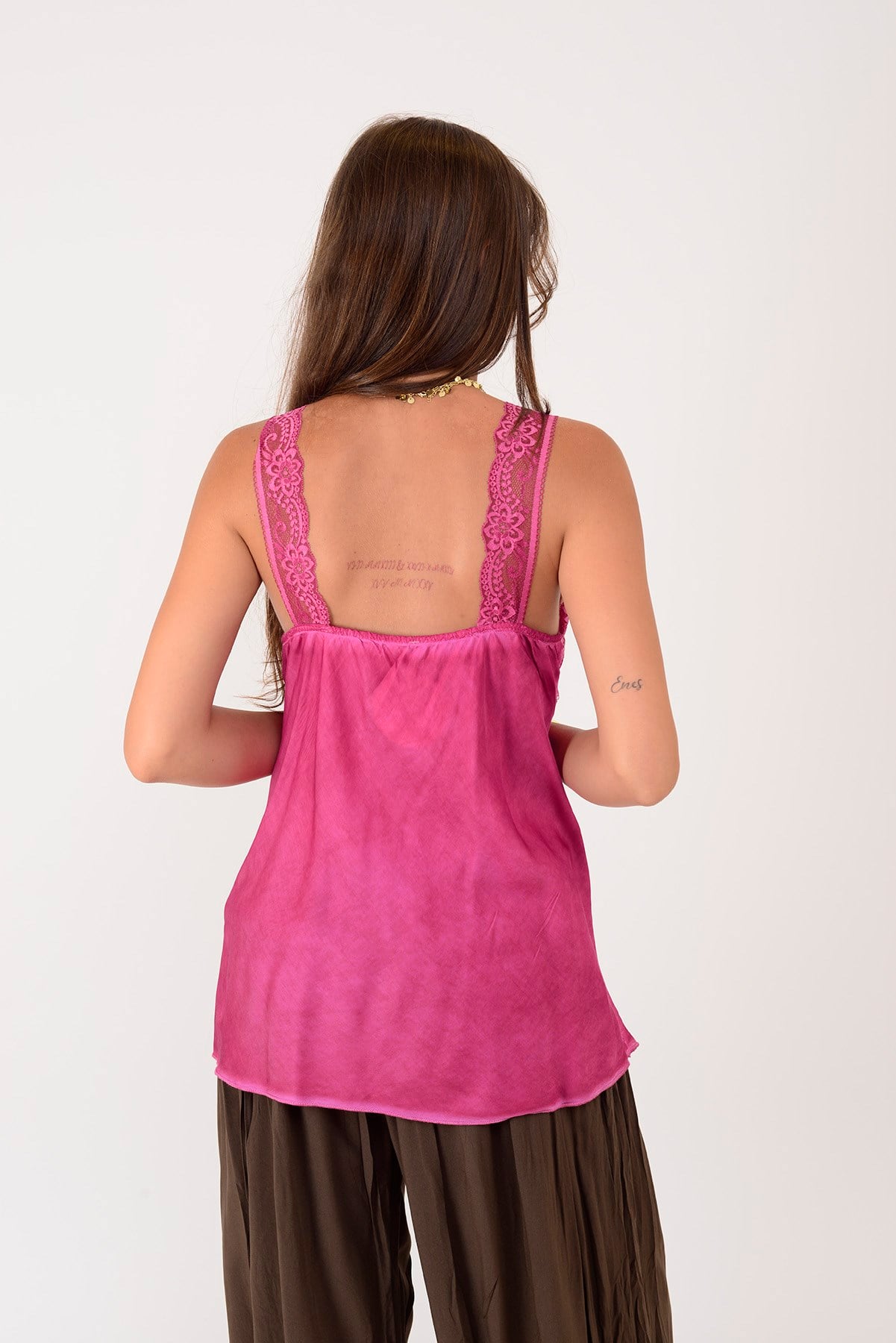 21336 KALIN ASKILI DANTELLİ SATEN BLUZ