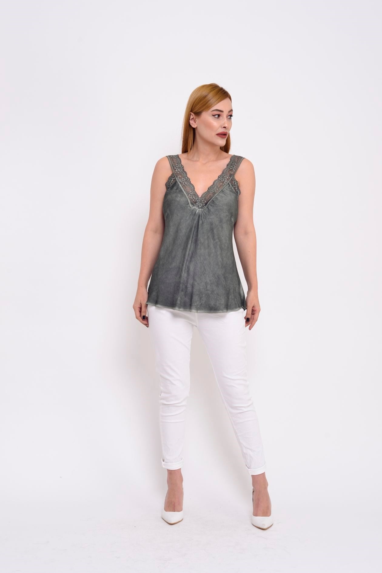 21336 KALIN ASKILI DANTELLİ SATEN BLUZ