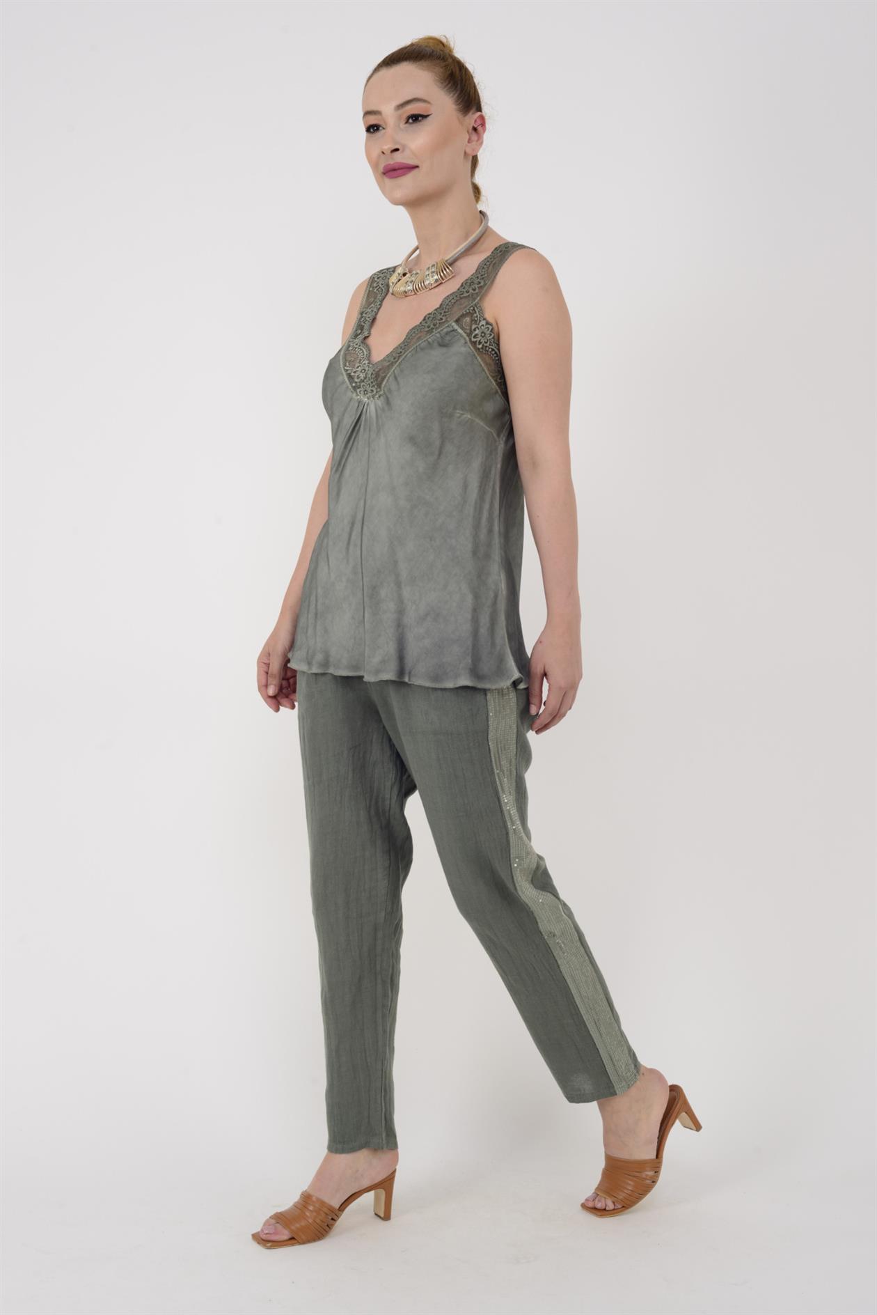 21336 KALIN ASKILI DANTELLİ SATEN BLUZ