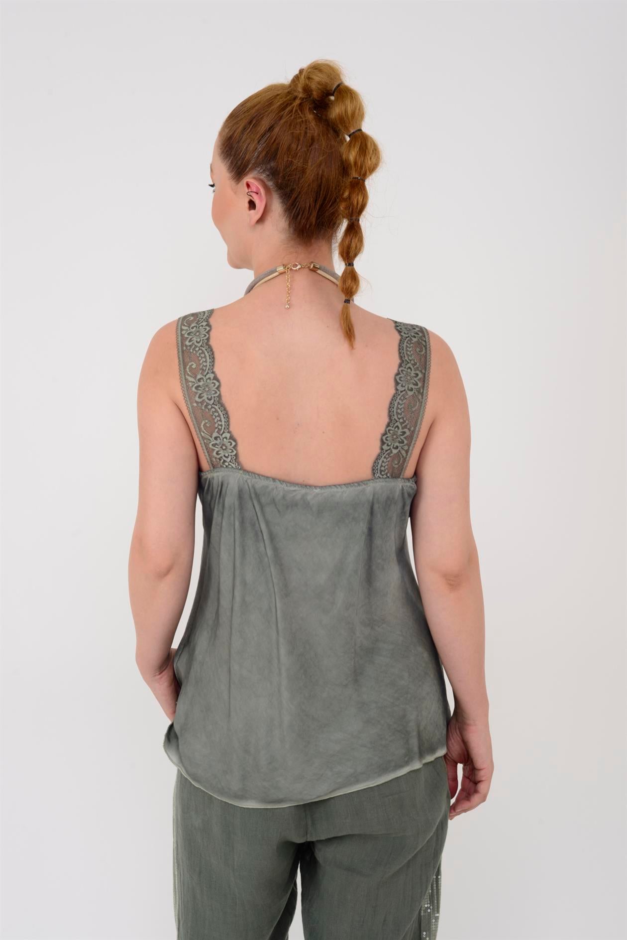 21336 KALIN ASKILI DANTELLİ SATEN BLUZ