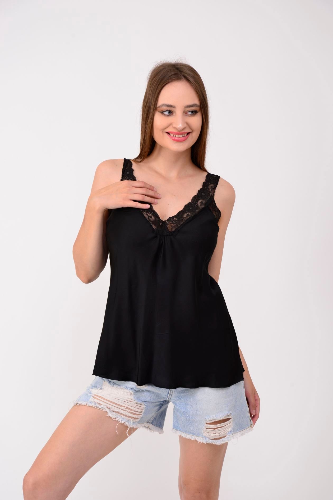 21336 V YAKA ASKILI DANTELLİ BLUZ