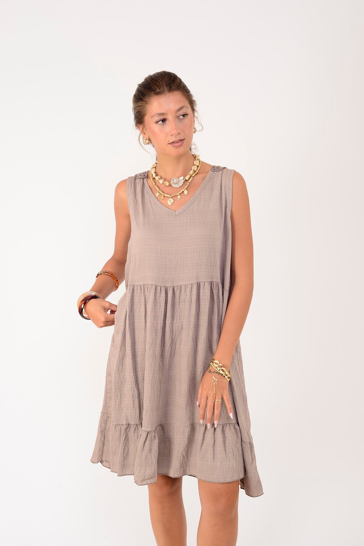 21707 SUNSET SIRTI AJUR DETAYLI KISA ELBİSE