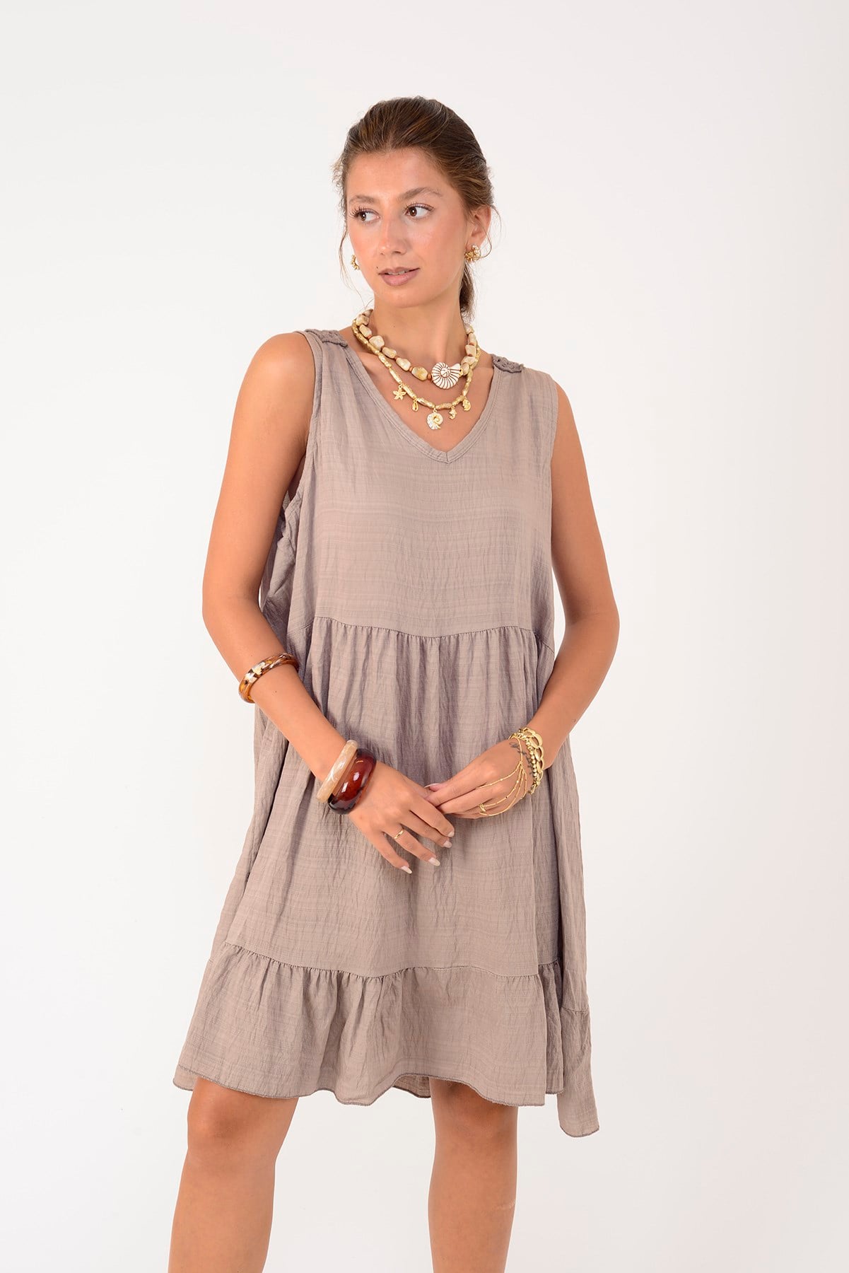 21707 SUNSET SIRTI AJUR DETAYLI KISA ELBİSE