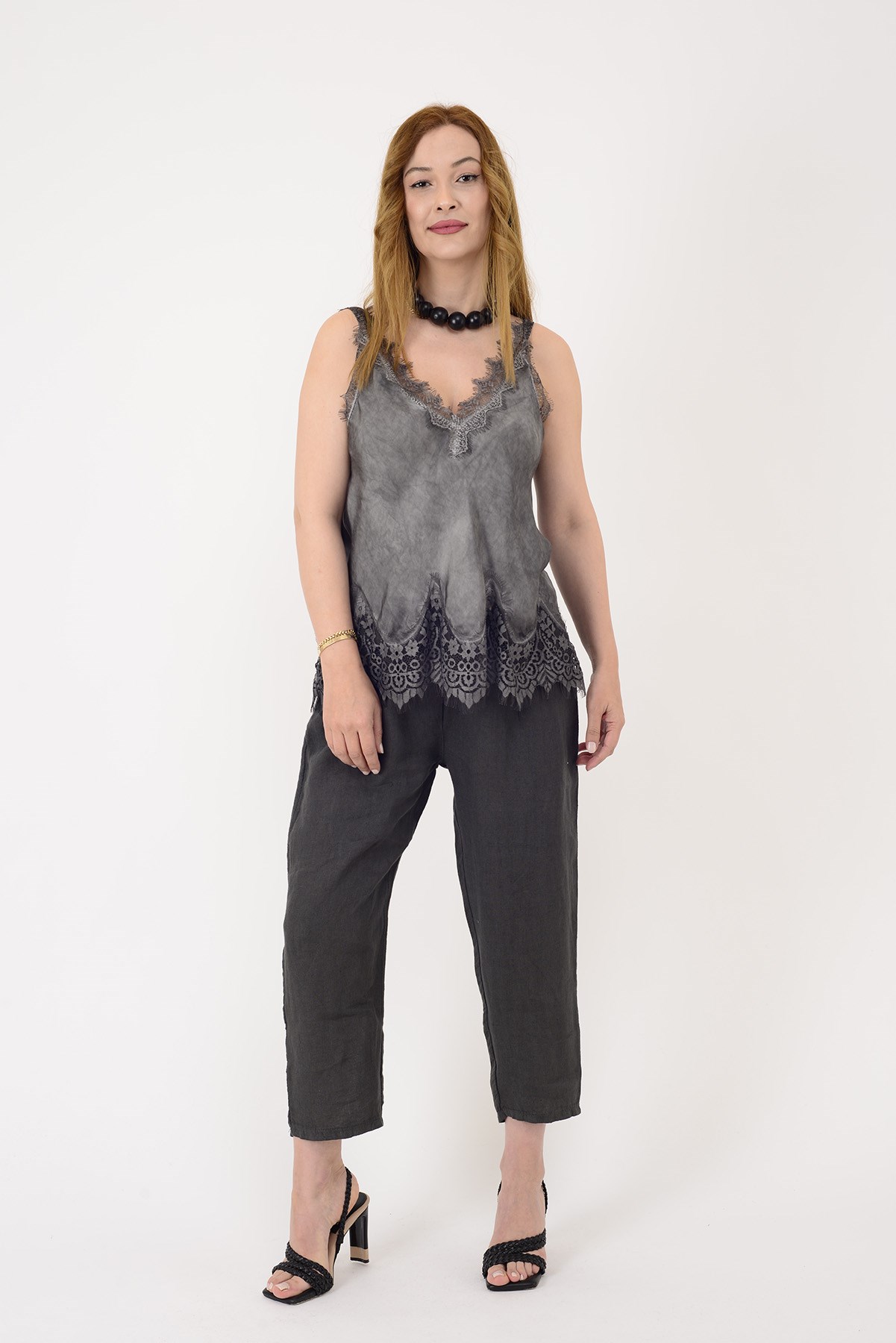 22355 KALIN ASKILI DANTELLİ SATEN BLUZ