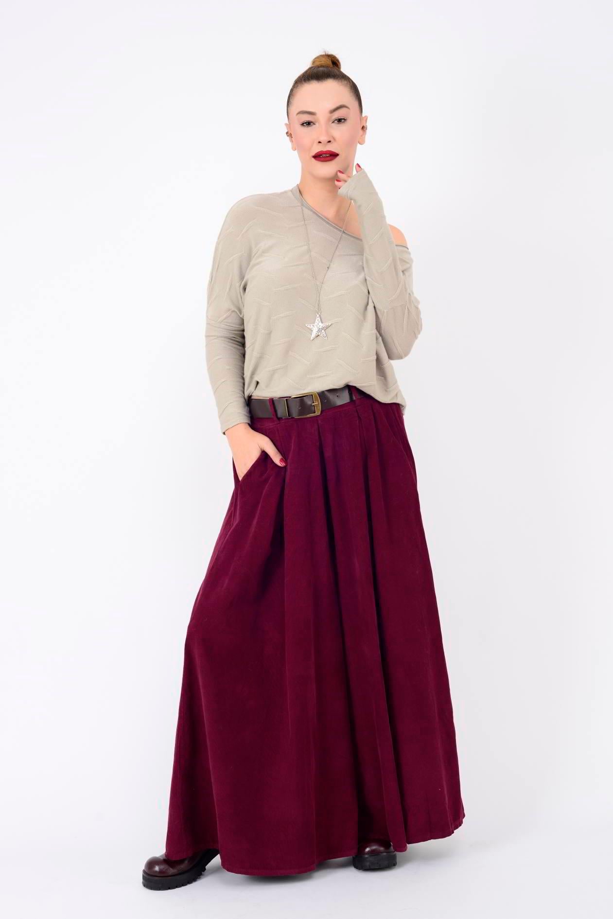 23090 KABARTMA DESENLİ İNCE TRİKO BLUZ