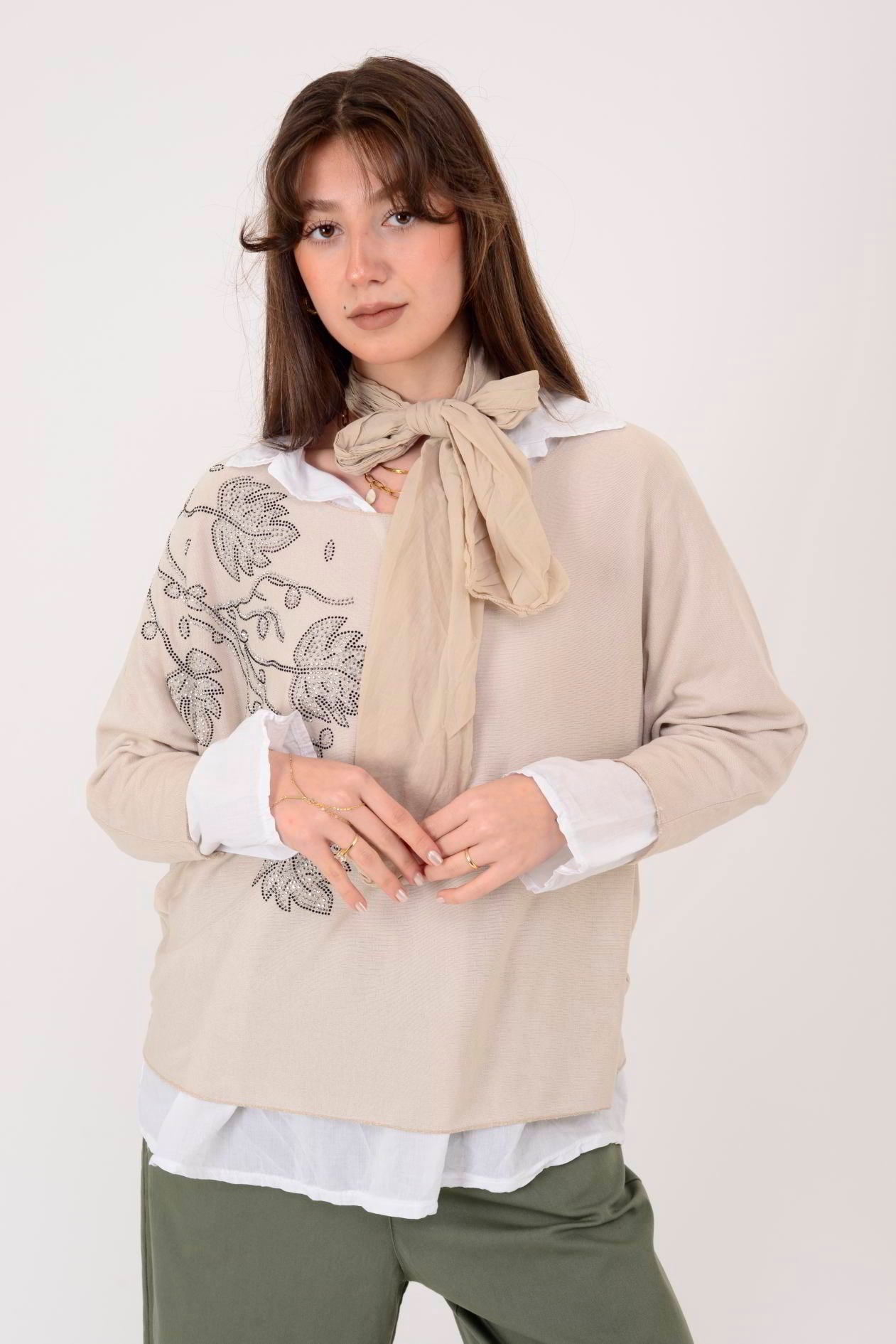 23098 TAŞ İŞLEMELİ 2Lİ TRİKO BLUZ