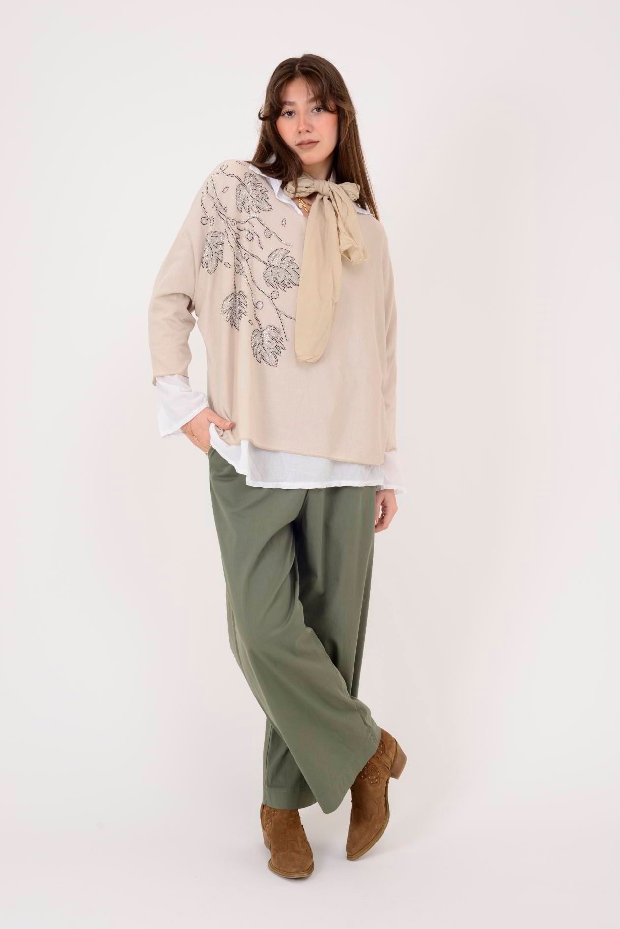 23098 TAŞ İŞLEMELİ 2Lİ TRİKO BLUZ