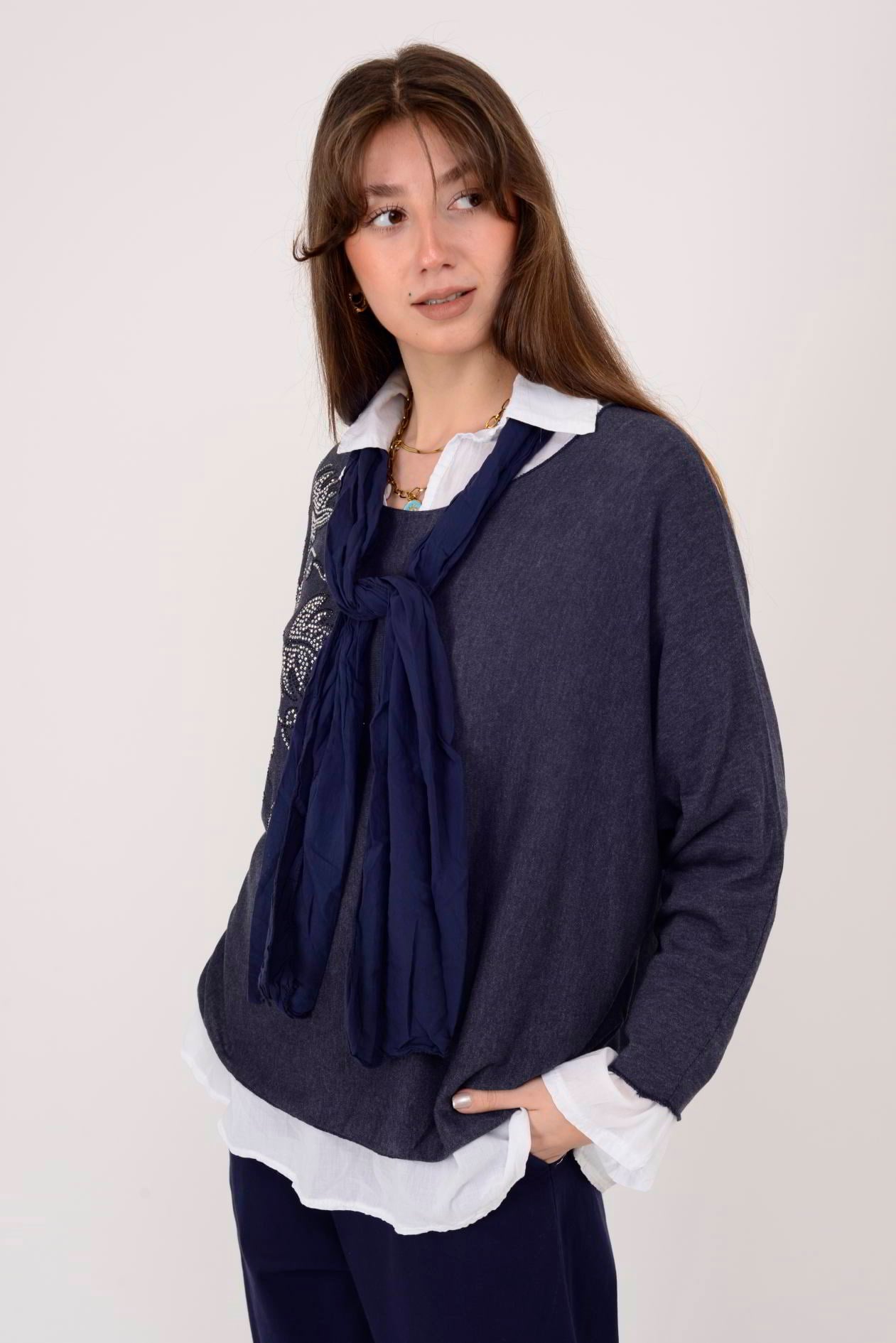 23098 TAŞ İŞLEMELİ 2Lİ TRİKO BLUZ