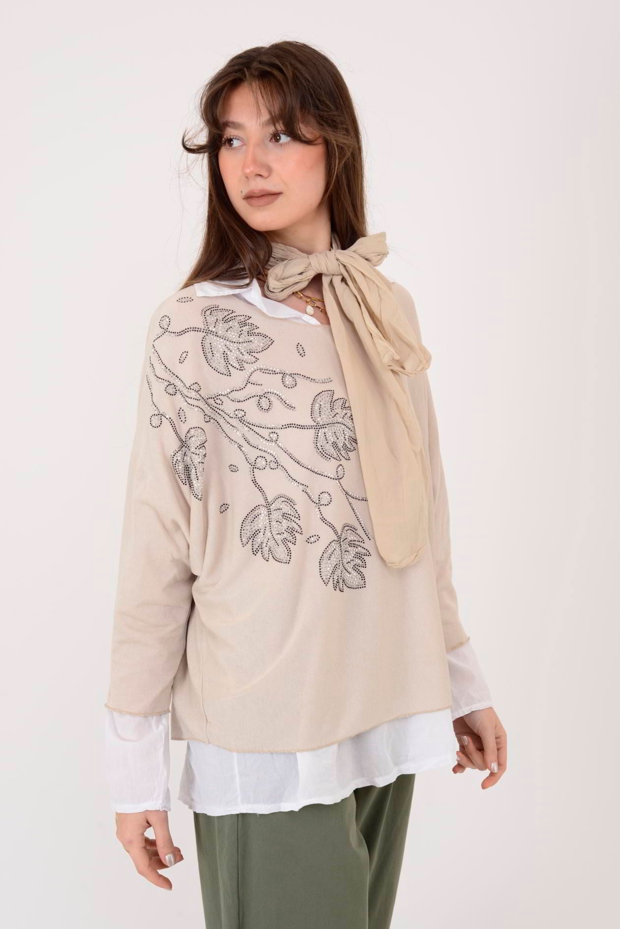 23098 TAŞ İŞLEMELİ 2Lİ TRİKO BLUZ