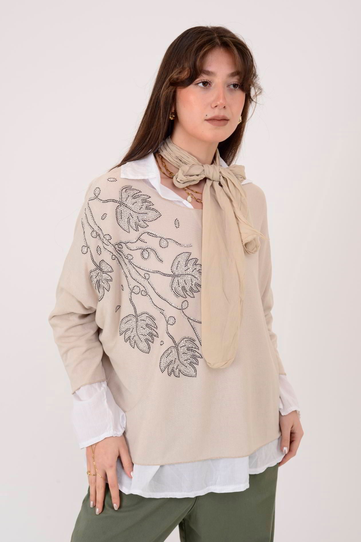 23098 TAŞ İŞLEMELİ 2Lİ TRİKO BLUZ