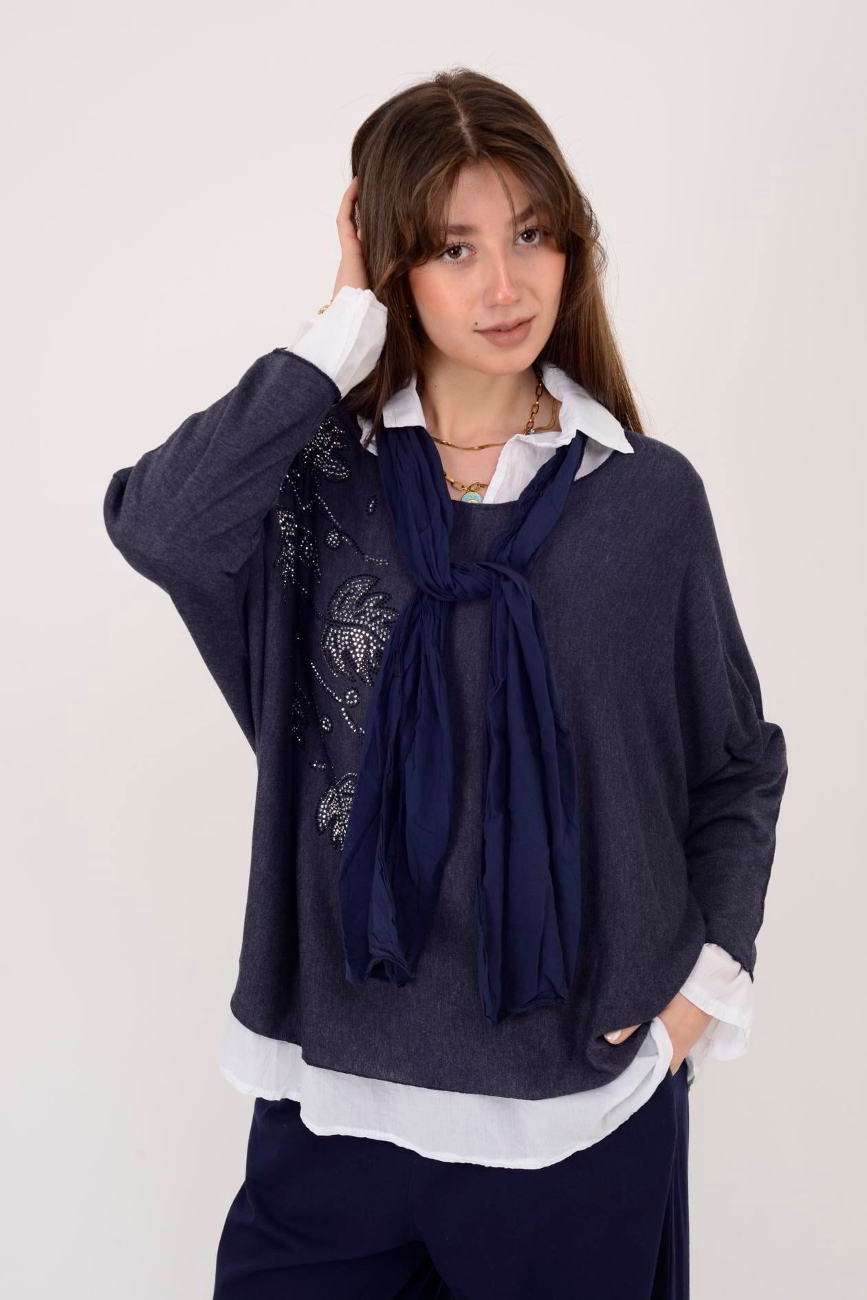 23098 TAŞ İŞLEMELİ 2Lİ TRİKO BLUZ