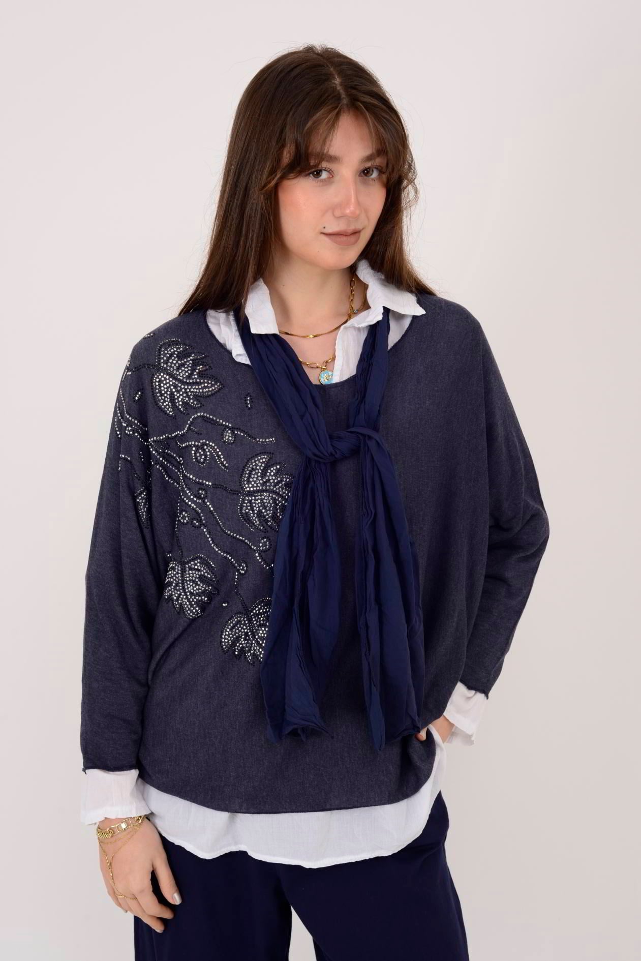 23098 TAŞ İŞLEMELİ 2Lİ TRİKO BLUZ