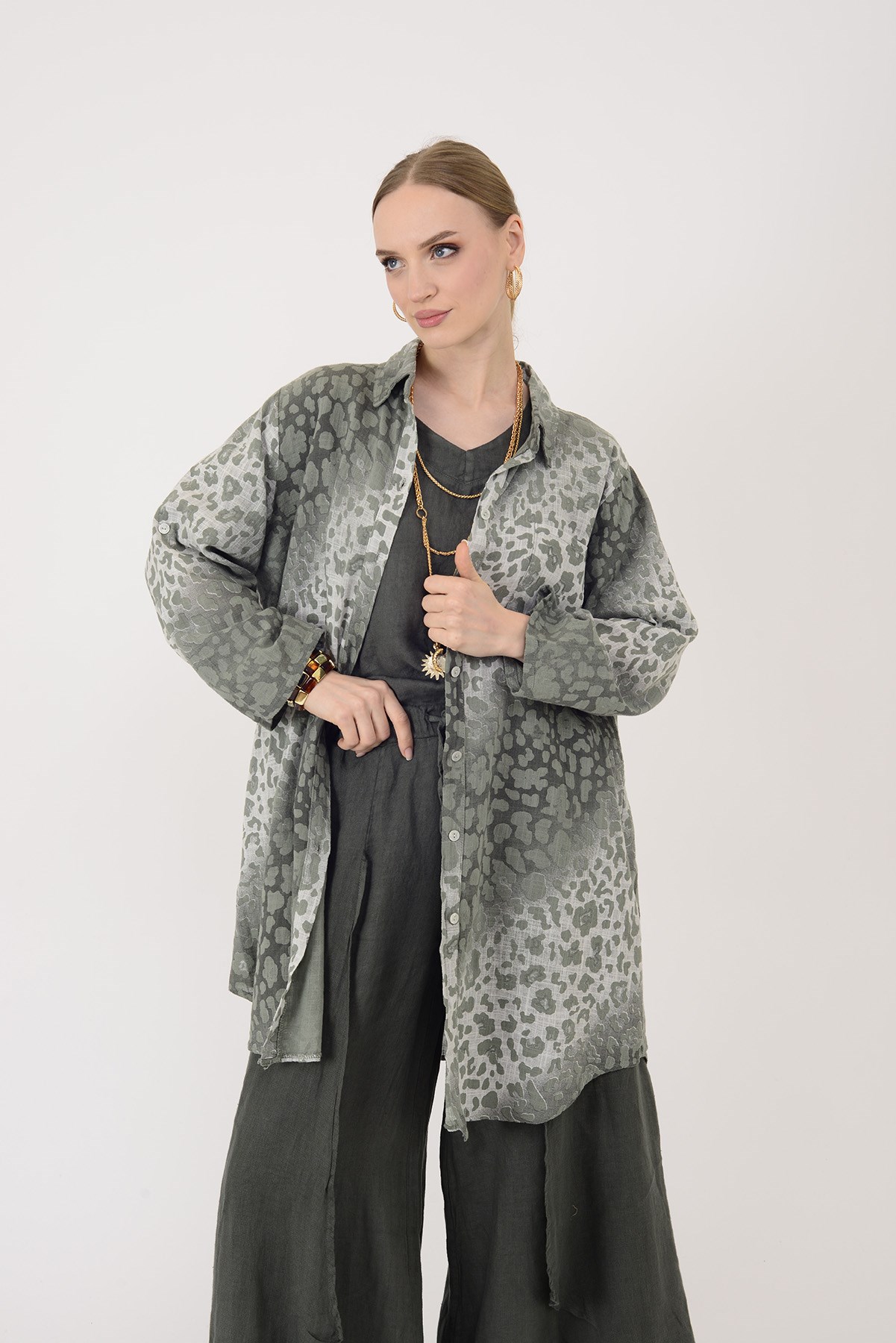 2502 LEOPAR DESEN GÖMLEK TUNİK